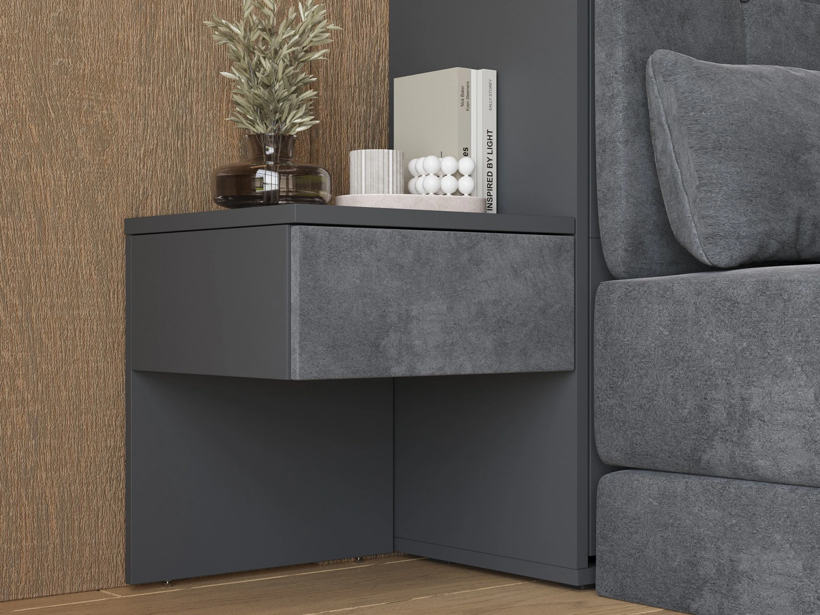 Bedside table (40cm depth) Anthracite / Anthracite Stoff picture 9