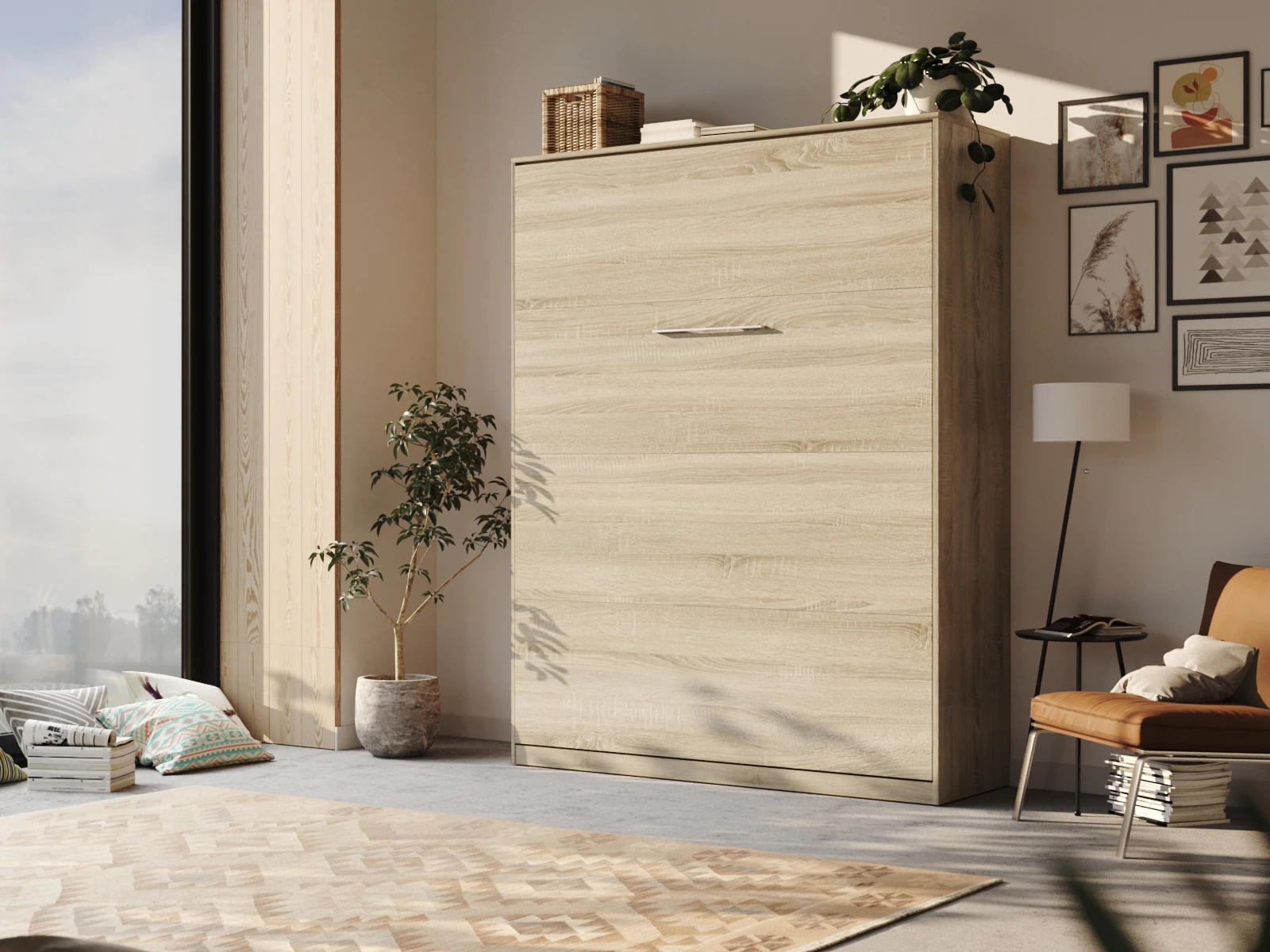 1 Murphy Bed 160x200 Vertical (Standard 55 cm depth) Oak Sonoma