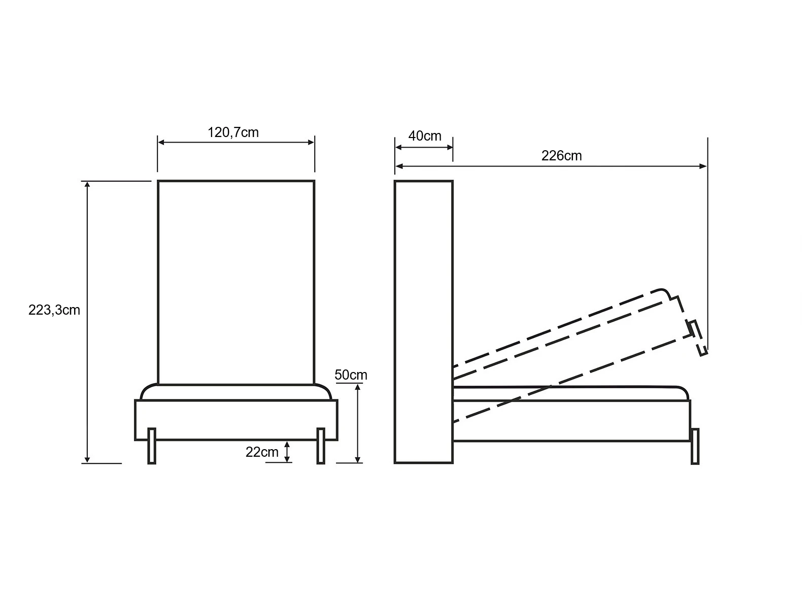 Murphy Bed 100x200 Vertical (Classic 40 cm depth) White / White Gloss picture 9