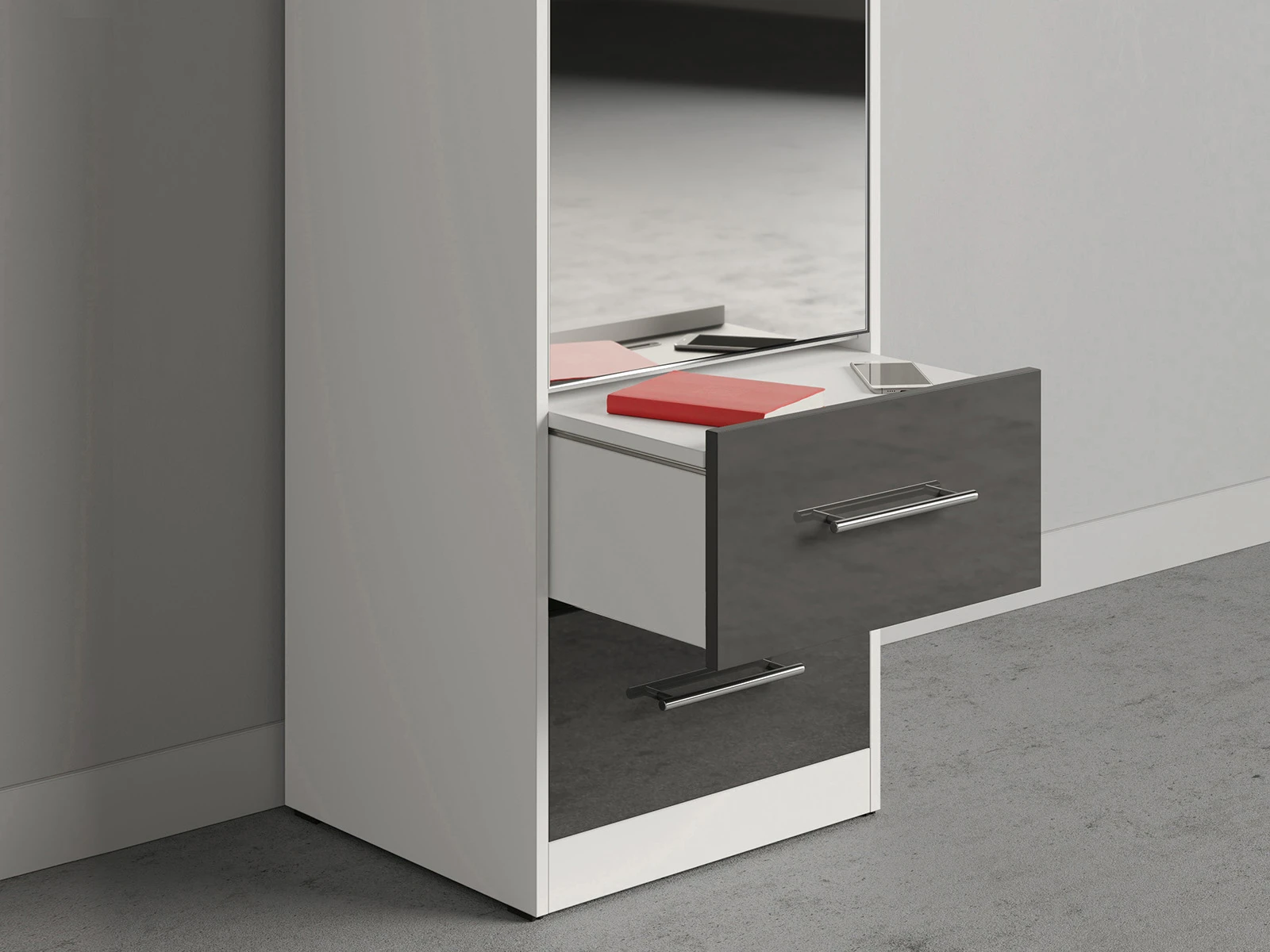 Murphy Bed SET 140x200cm Vertical + 2x Cabinets 50cm White/Anthracite Gloss with Mirror picture 4