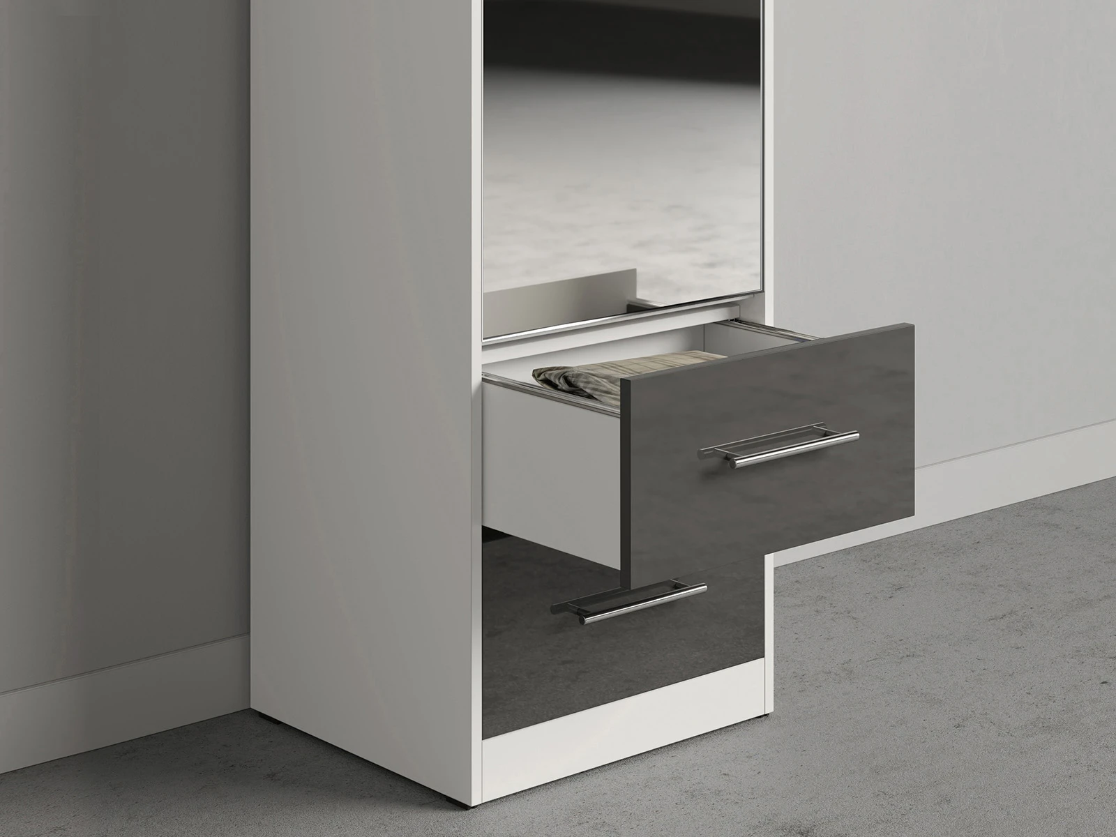 Murphy Bed SET 140x200cm Vertical + 2x Cabinets 50cm White/Anthracite Gloss with Mirror picture 5