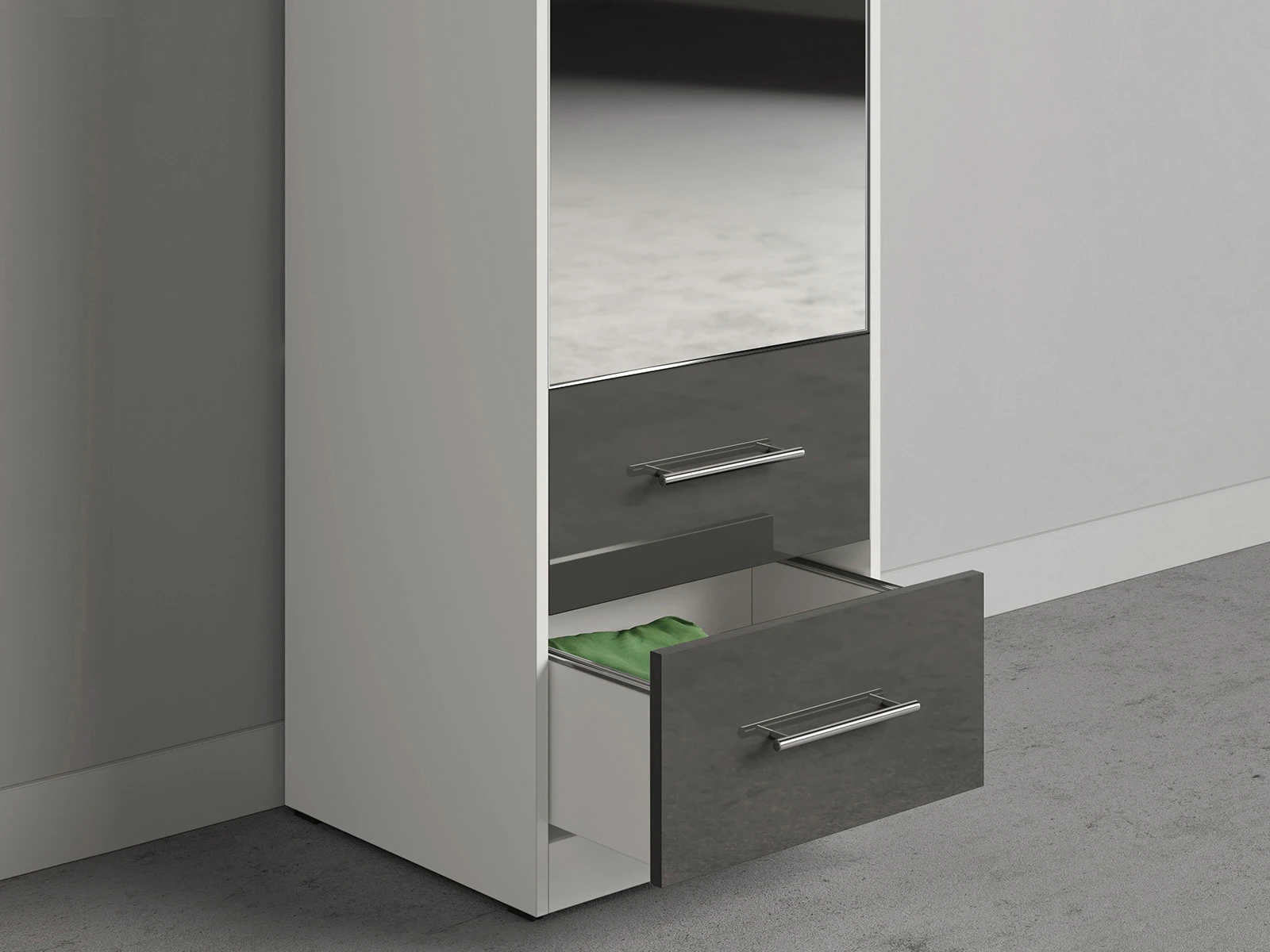 Murphy Bed SET 140x200cm Vertical + 2x Cabinets 50cm White/Anthracite Gloss with Mirror picture 6