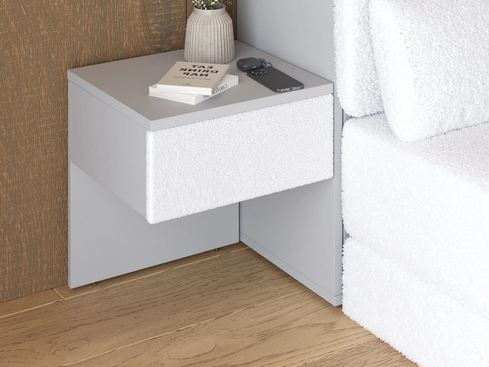 Bedside table (40cm depth) Pearl Grey / White Stoff picture 5