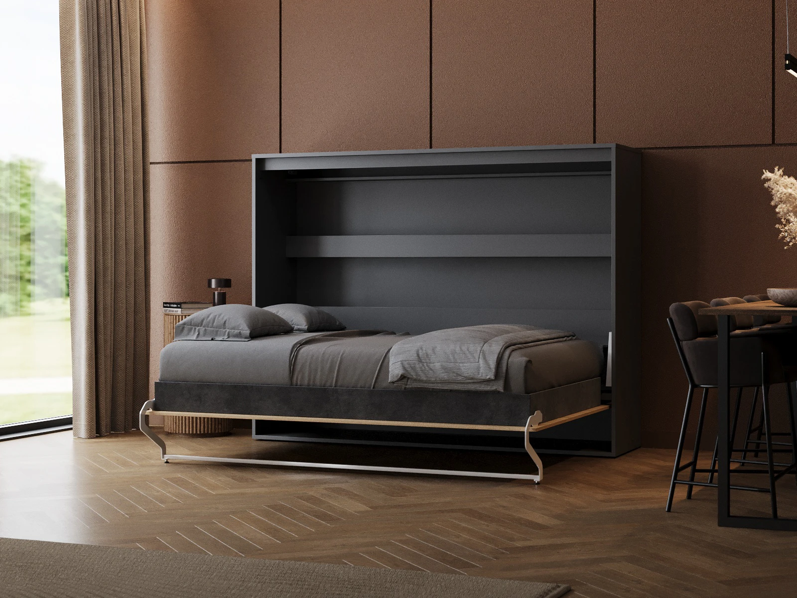 Murphy Bed 140x200 Horizontal (M2 55cm depth) Anthracite/Kaiser Oak picture 2