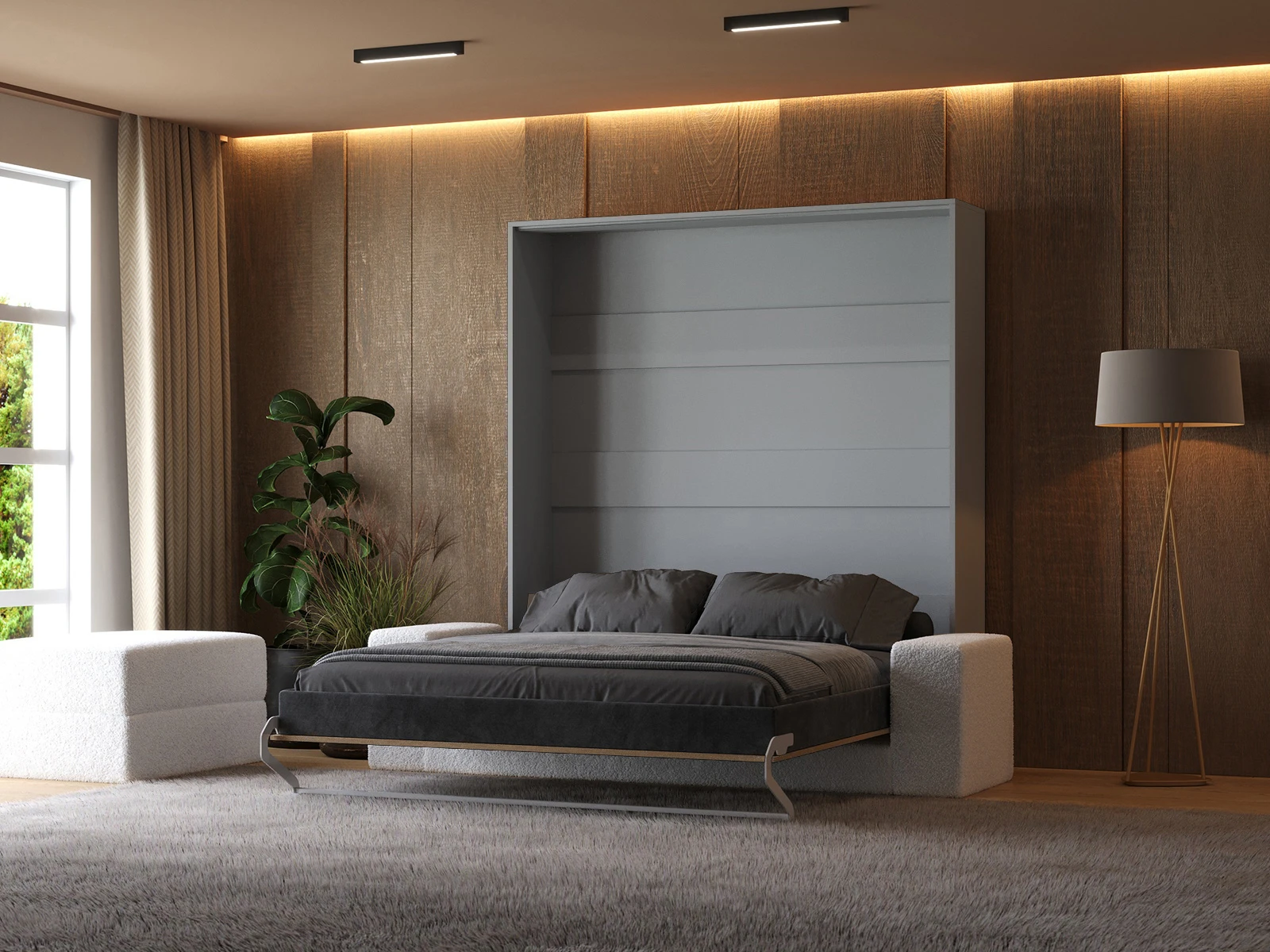 Murphy Bed with Sofa White (M1) 180x200 Vertical Pearl Grey / Kaiser Oak  picture 2