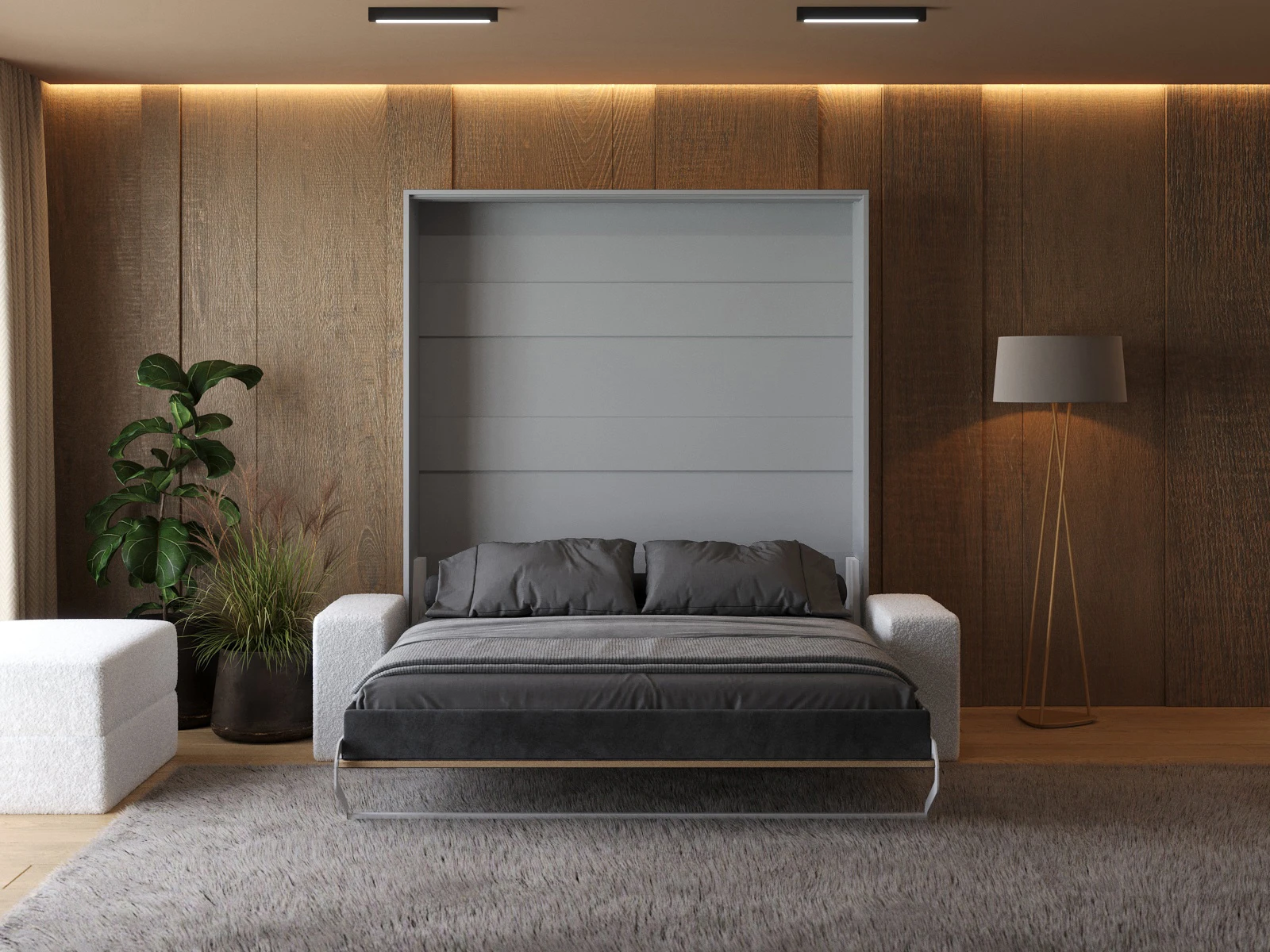 Murphy Bed with Sofa White (M1) 180x200 Vertical Pearl Grey / Kaiser Oak  picture 5