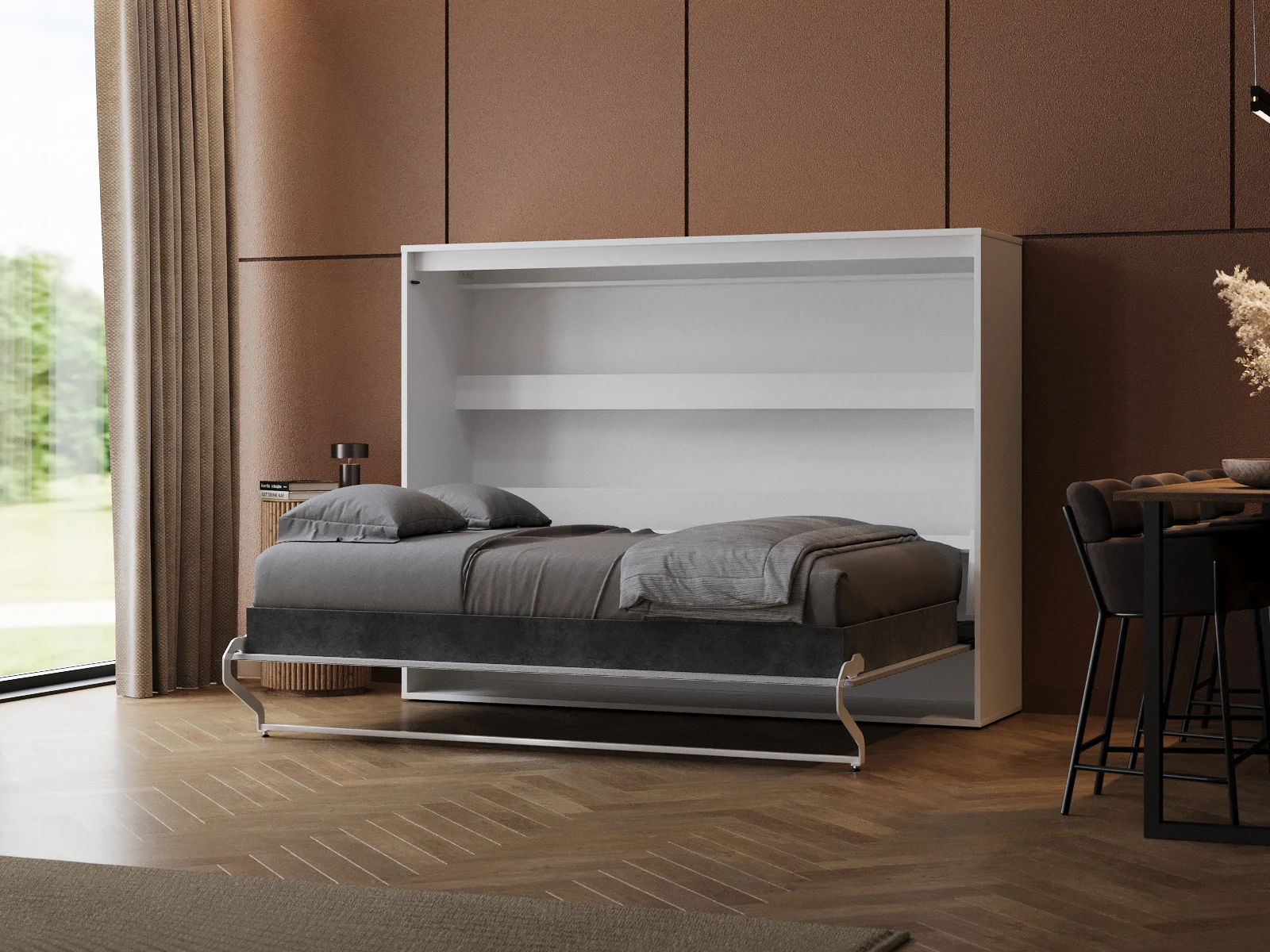 2 Murphy Bed 140x200 Horizontal (M2 55cm depth) White/pearl Grey