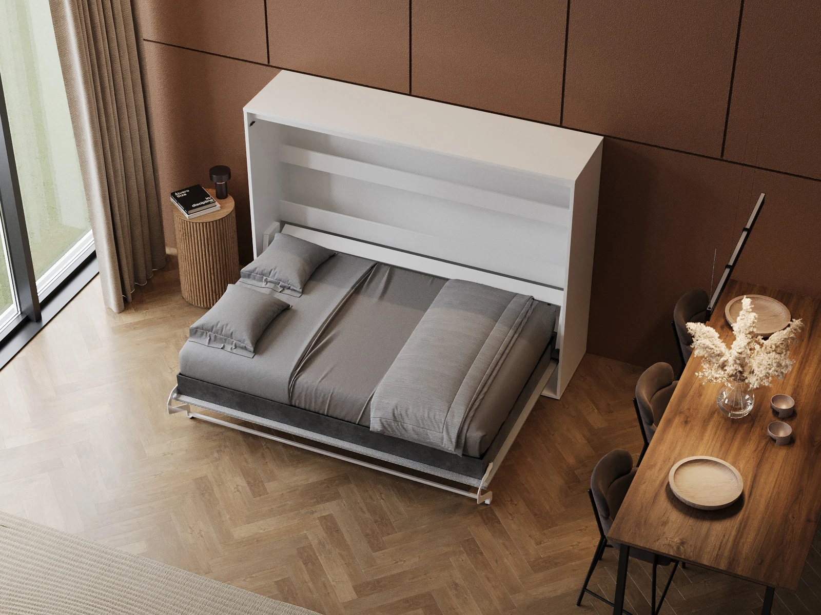 Murphy Bed 140x200 Horizontal (M2 55cm depth) White/pearl Grey picture 7