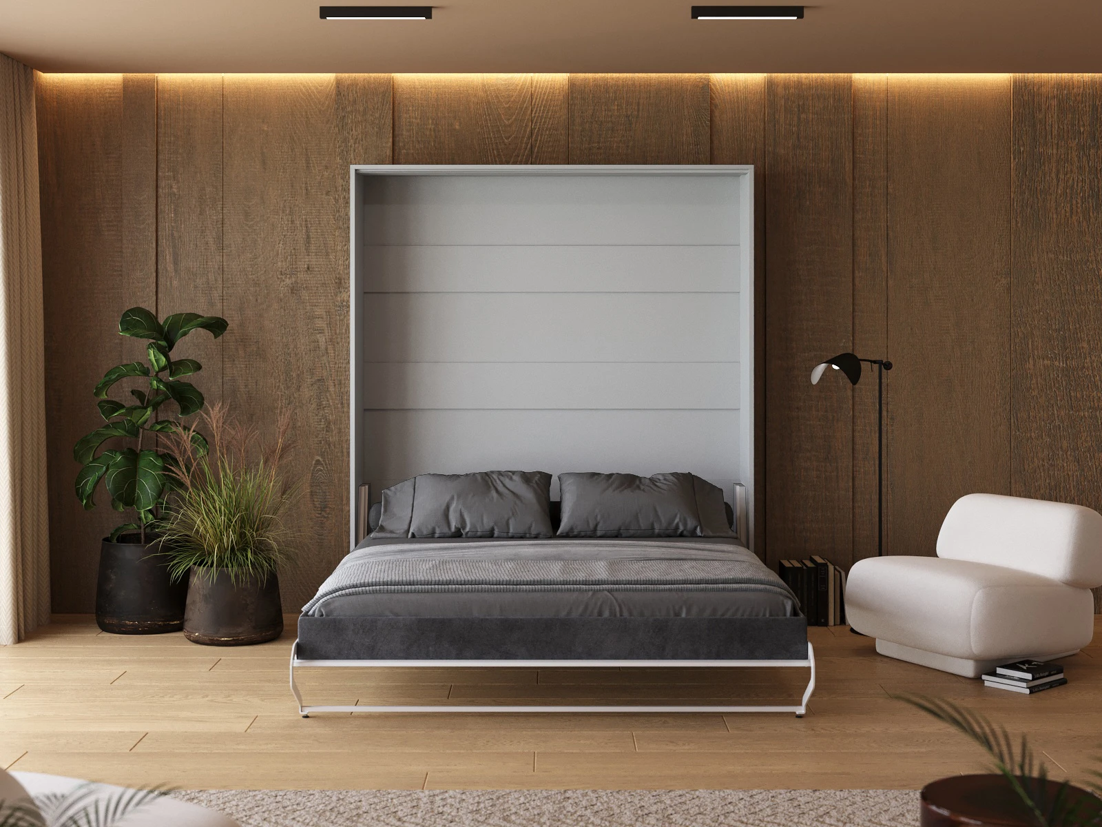 Murphy Bed 160x200 Vertical (M1 40cm depth) Pearl Grey / Mirror picture 5