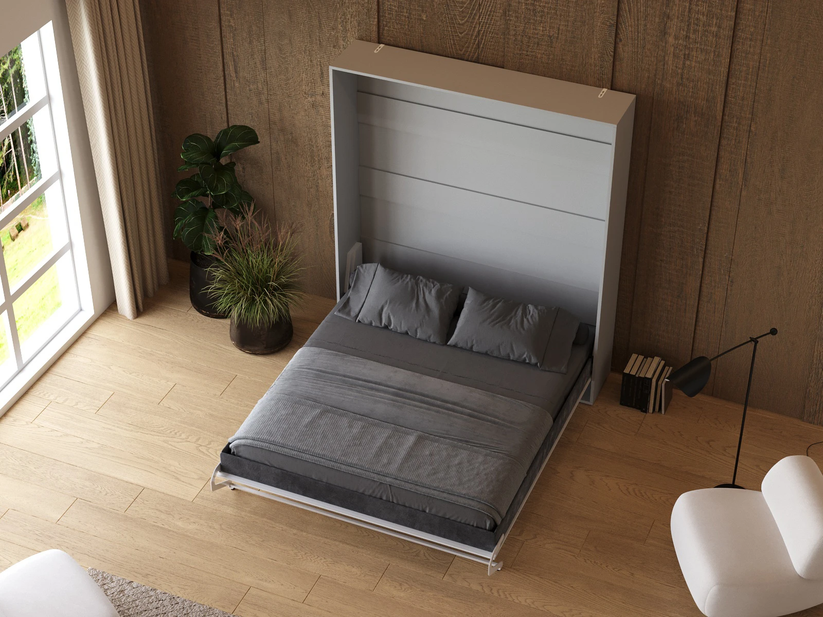 Murphy Bed 160x200 Vertical (M1 40cm depth) Pearl Grey / Mirror picture 7