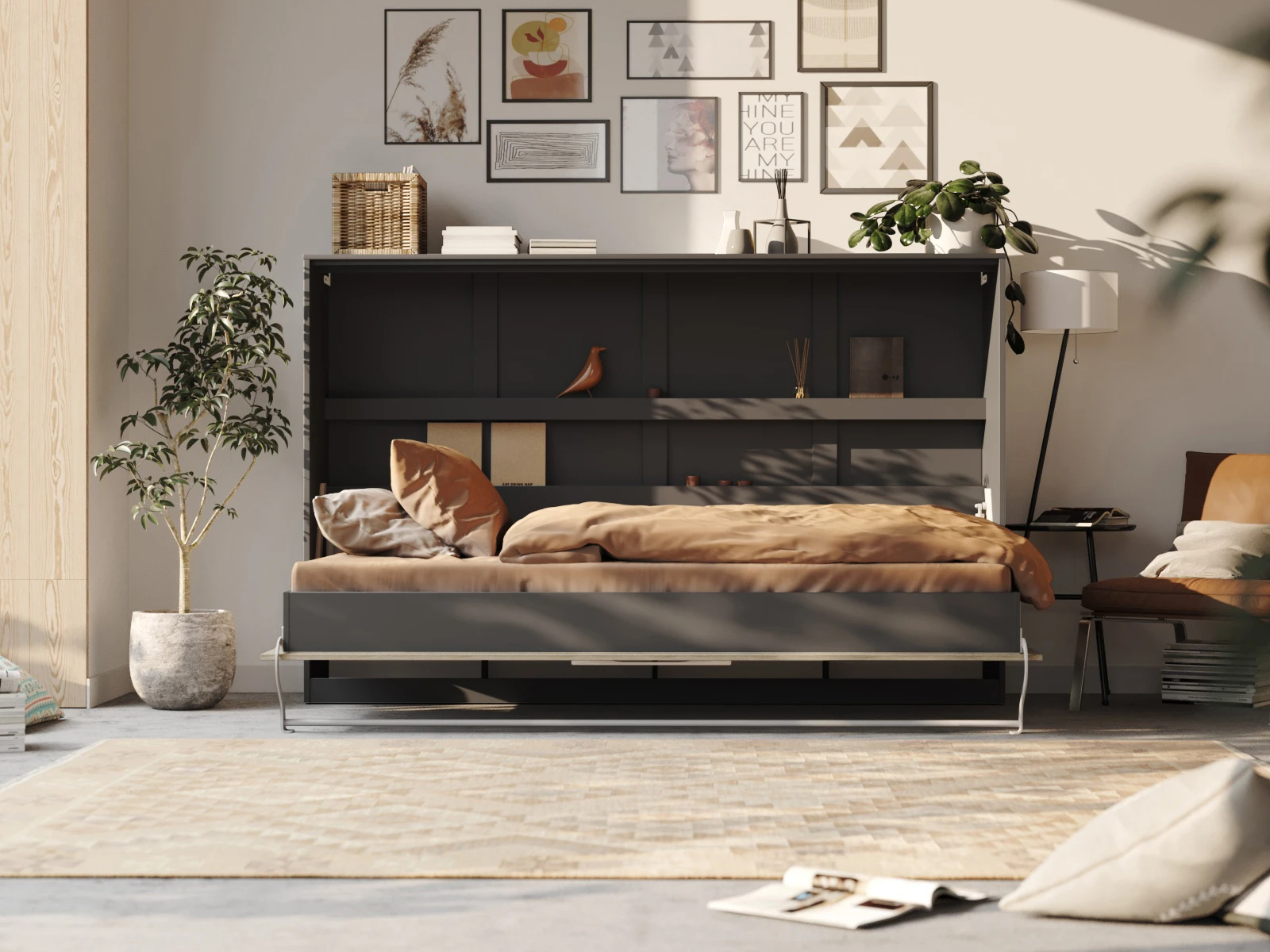 Murphy Bed 120x200 Horizontal (Standard 45 cm depth) Anthracite / Oak Sonoma picture 4