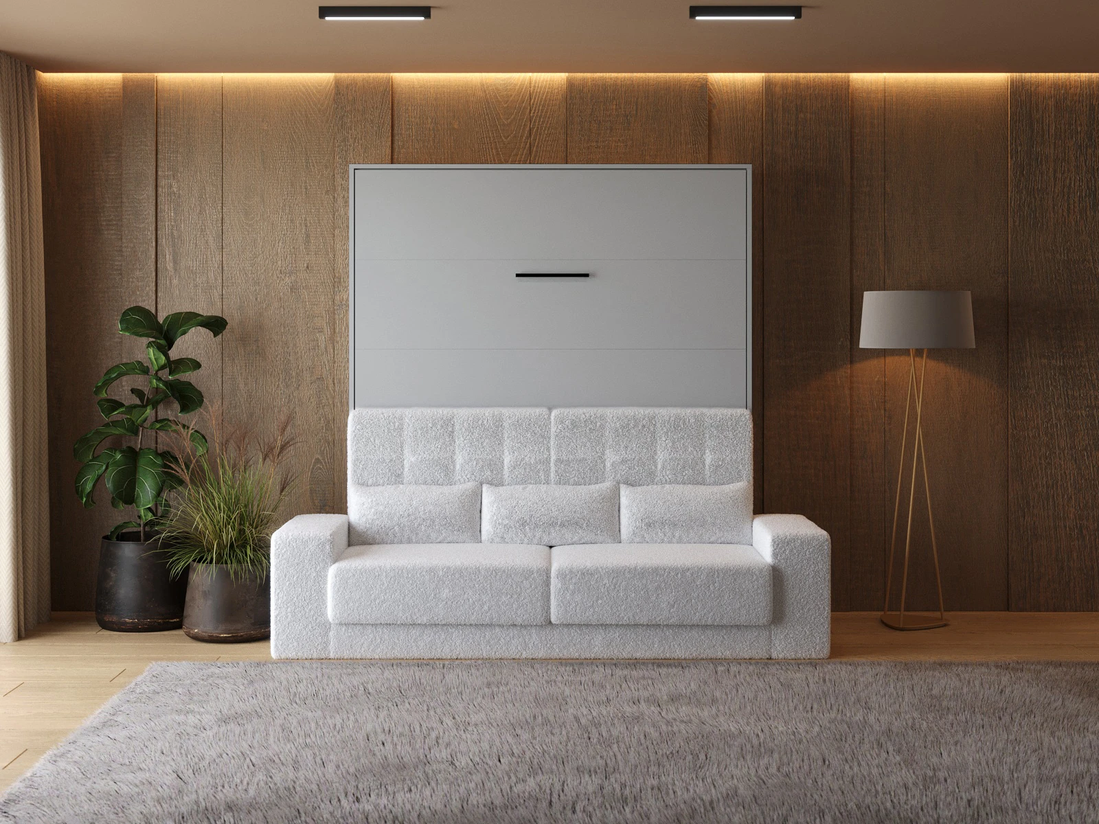 Murphy Bed with Sofa White (M1) 180x200 Vertical Pearl Grey  picture 3