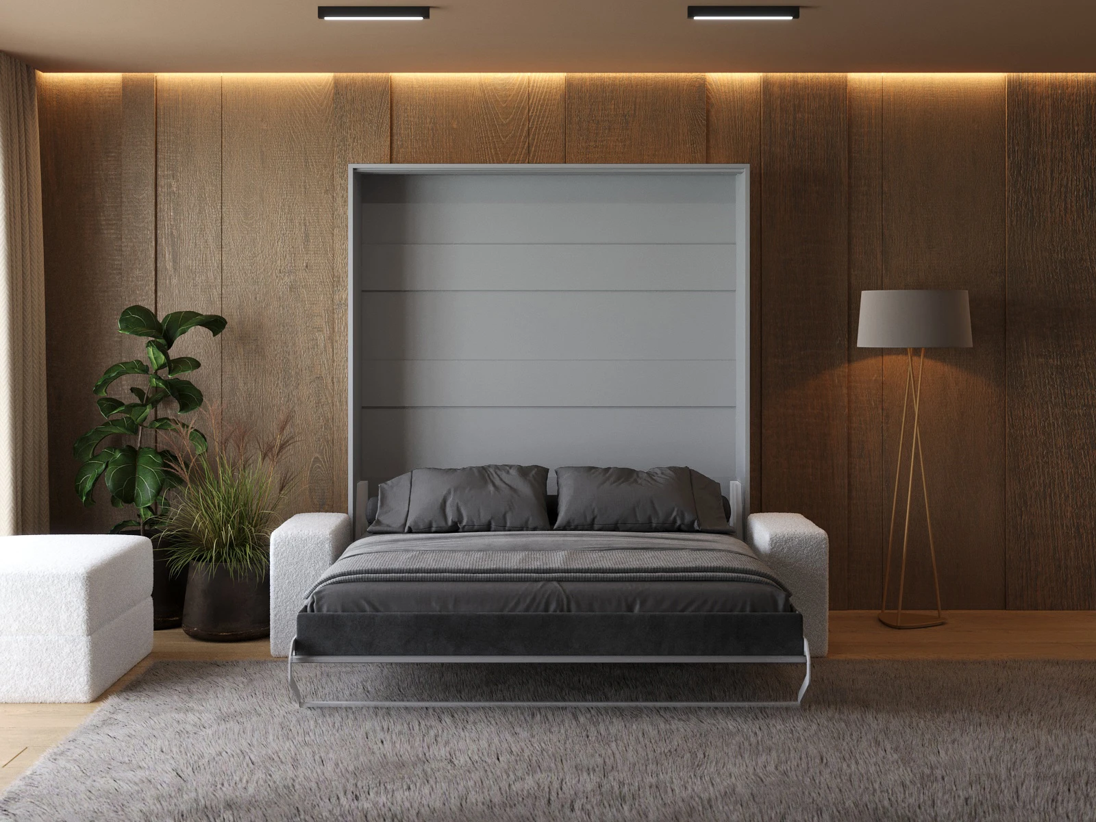 Murphy Bed with Sofa White (M1) 180x200 Vertical Pearl Grey  picture 5