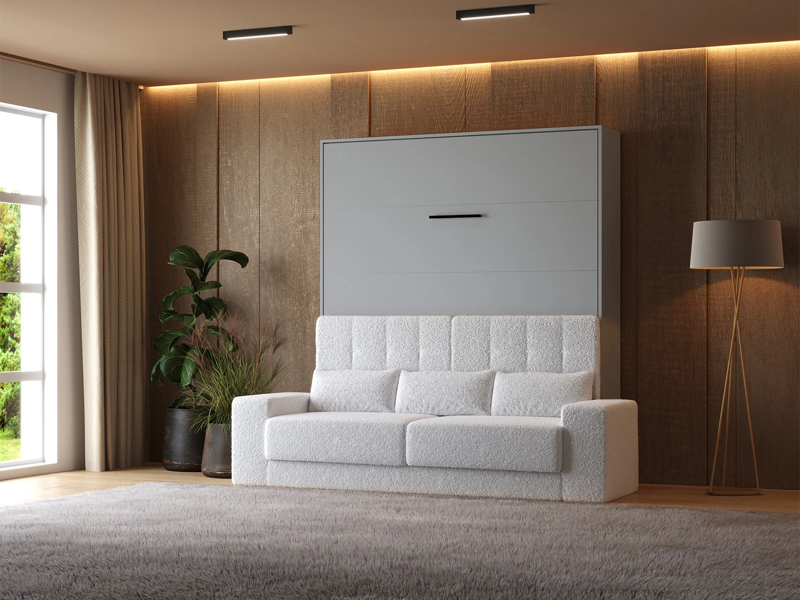 1 Murphy Bed with Sofa White (M1) 180x200 Vertical Pearl Grey 