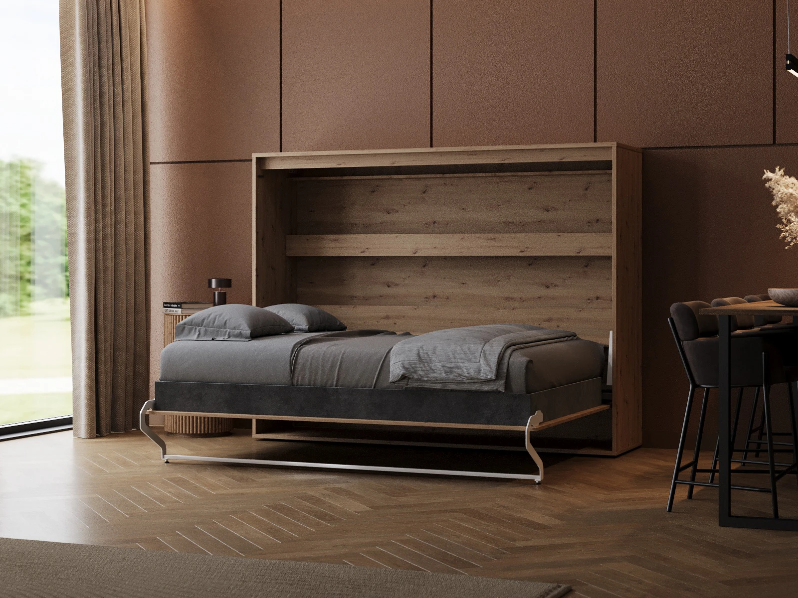 Murphy Bed 140x200 Horizontal (M2 55cm depth) Wild Oak picture 2