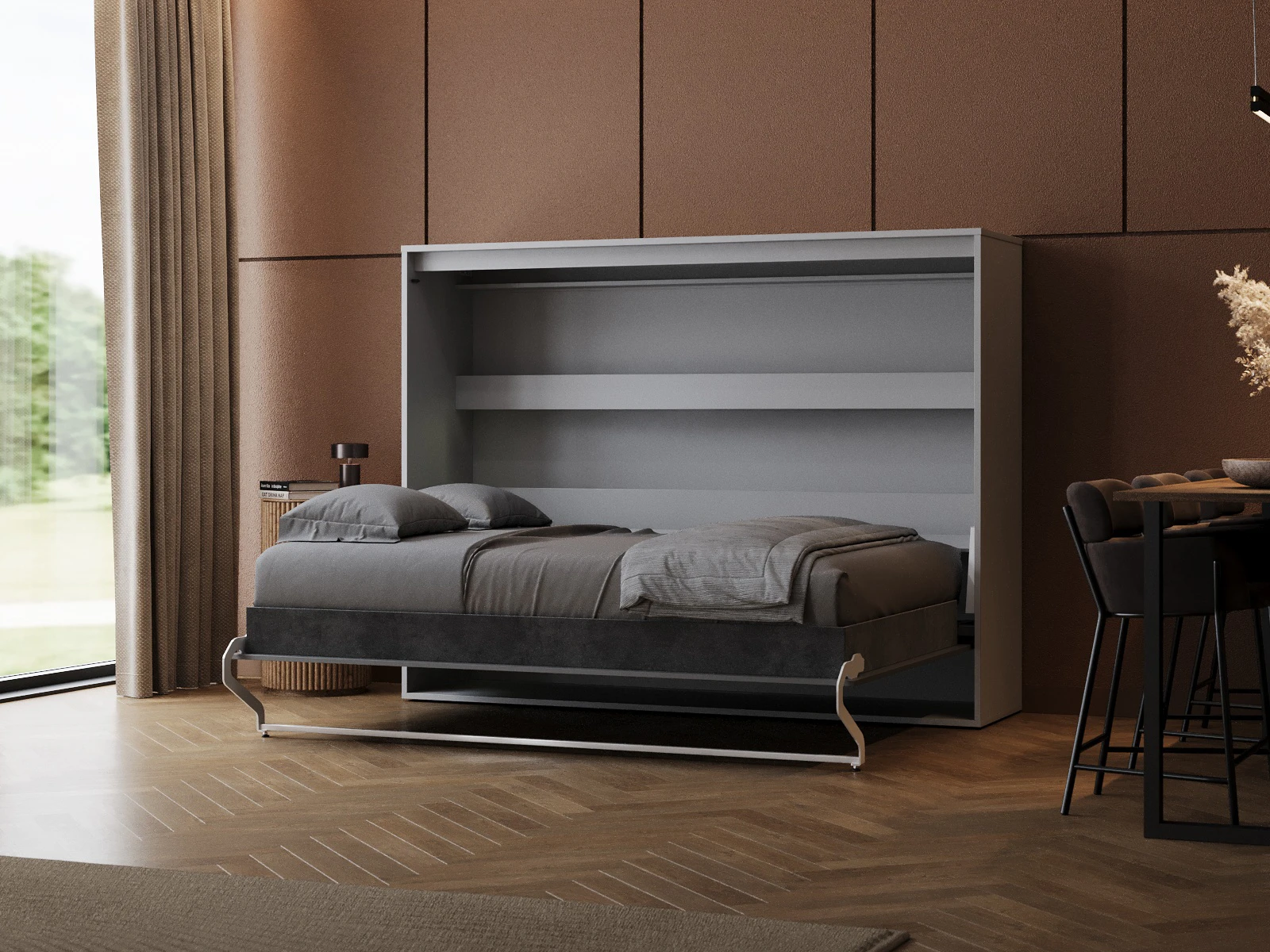 Murphy Bed 140x200 Horizontal (M2 55 cm depth) Pearl Grey/Anthracite
 picture 2