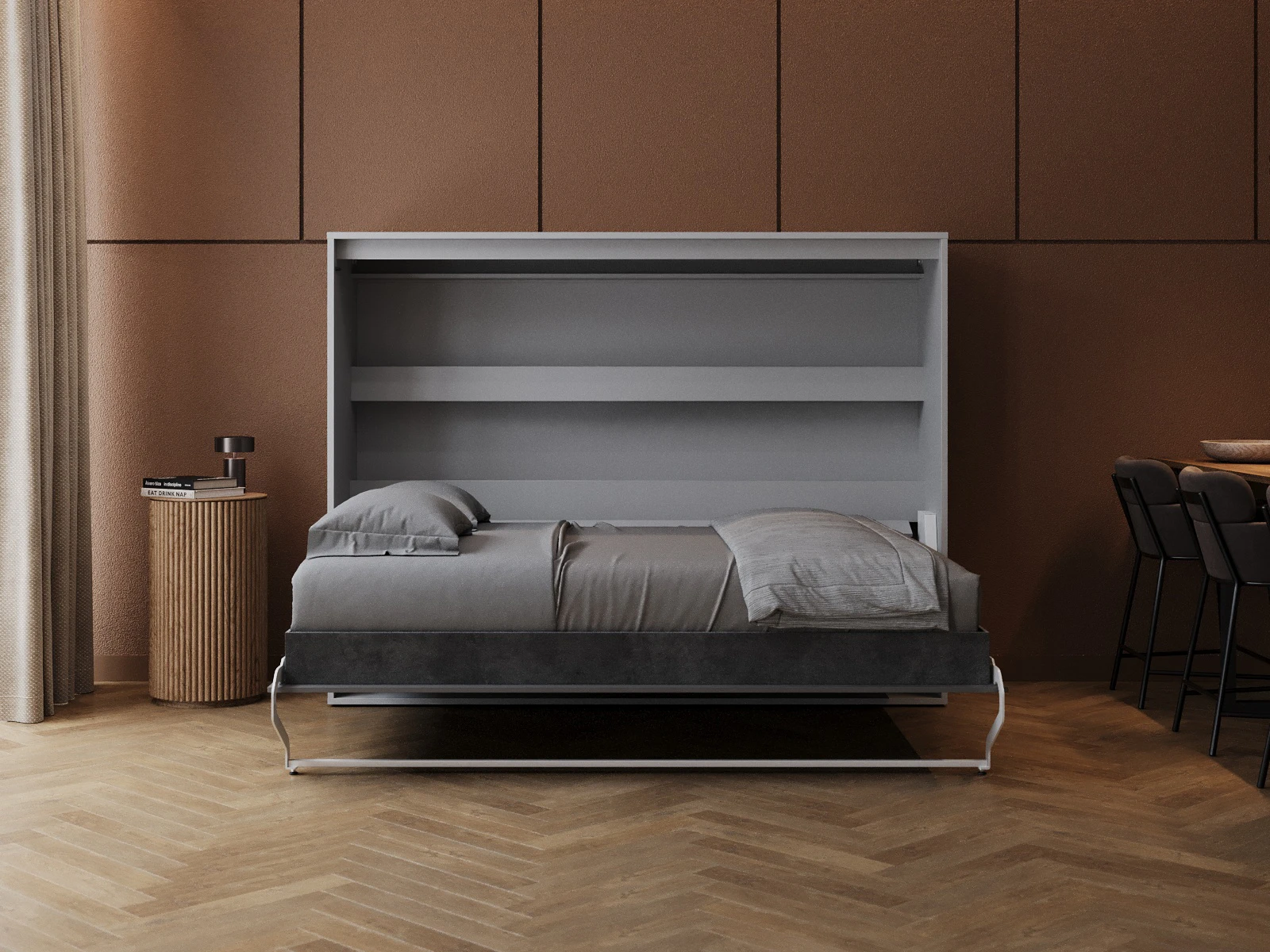 Murphy Bed 140x200 Horizontal (M2 55 cm depth) Pearl Grey/Anthracite
 picture 5