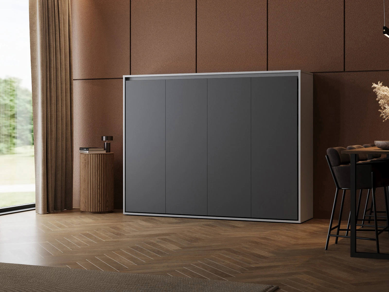 1 Murphy Bed 140x200 Horizontal (M2 55 cm depth) Pearl Grey/Anthracite
