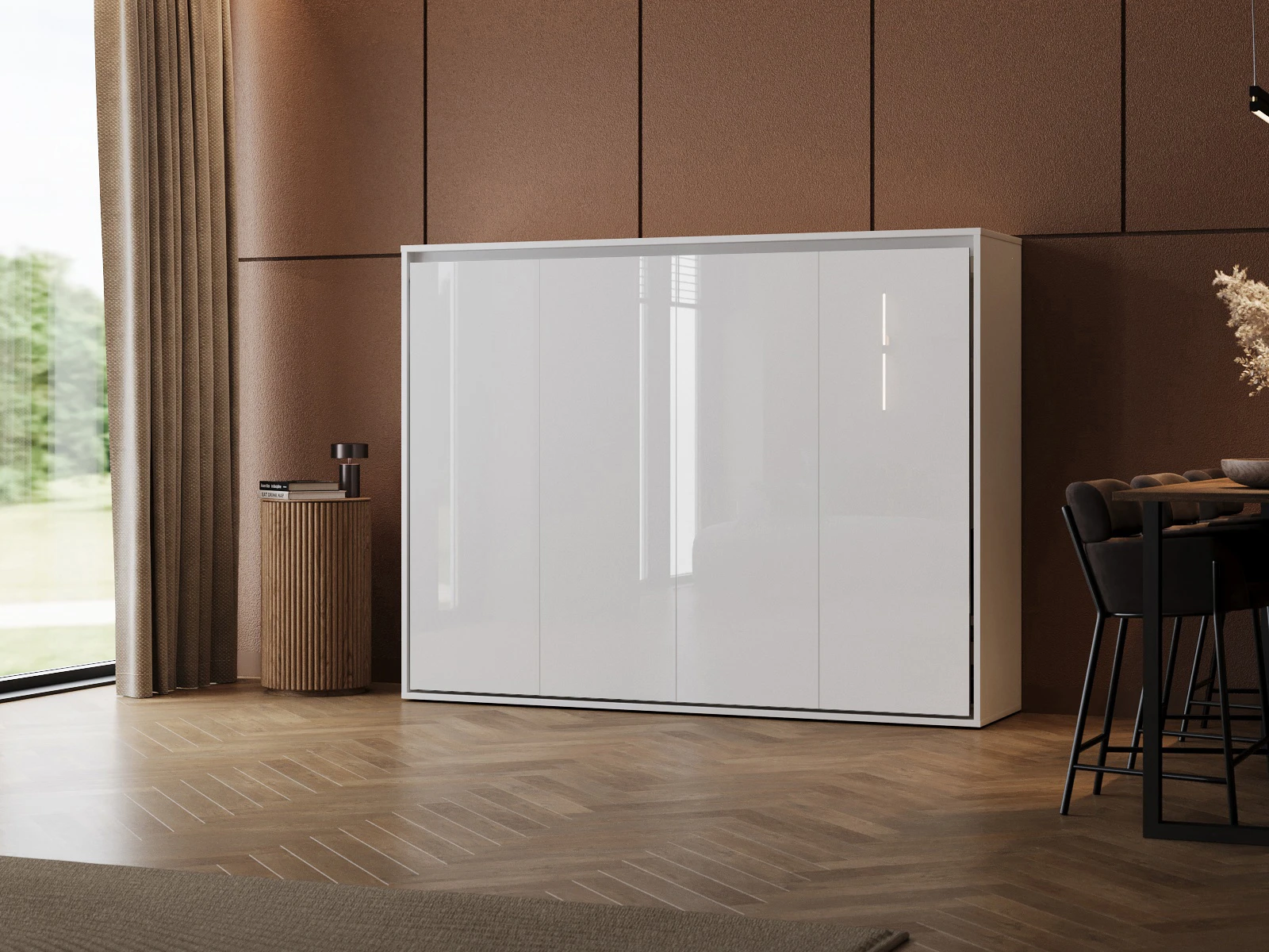 Murphy Bed 160x200 Horizontal (M2 55cm depth) White/white high gloss picture 1