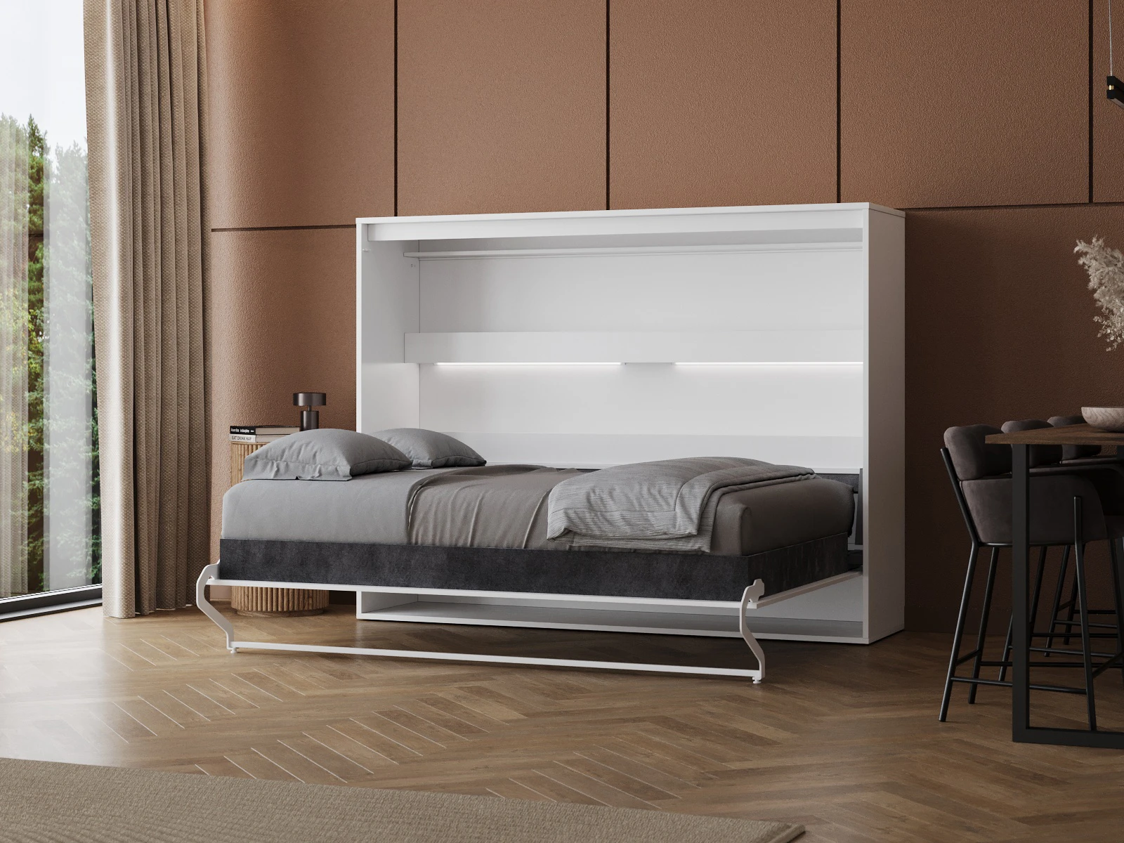 2 Murphy Bed 140x200 Horizontal (M2 55cm depth) White