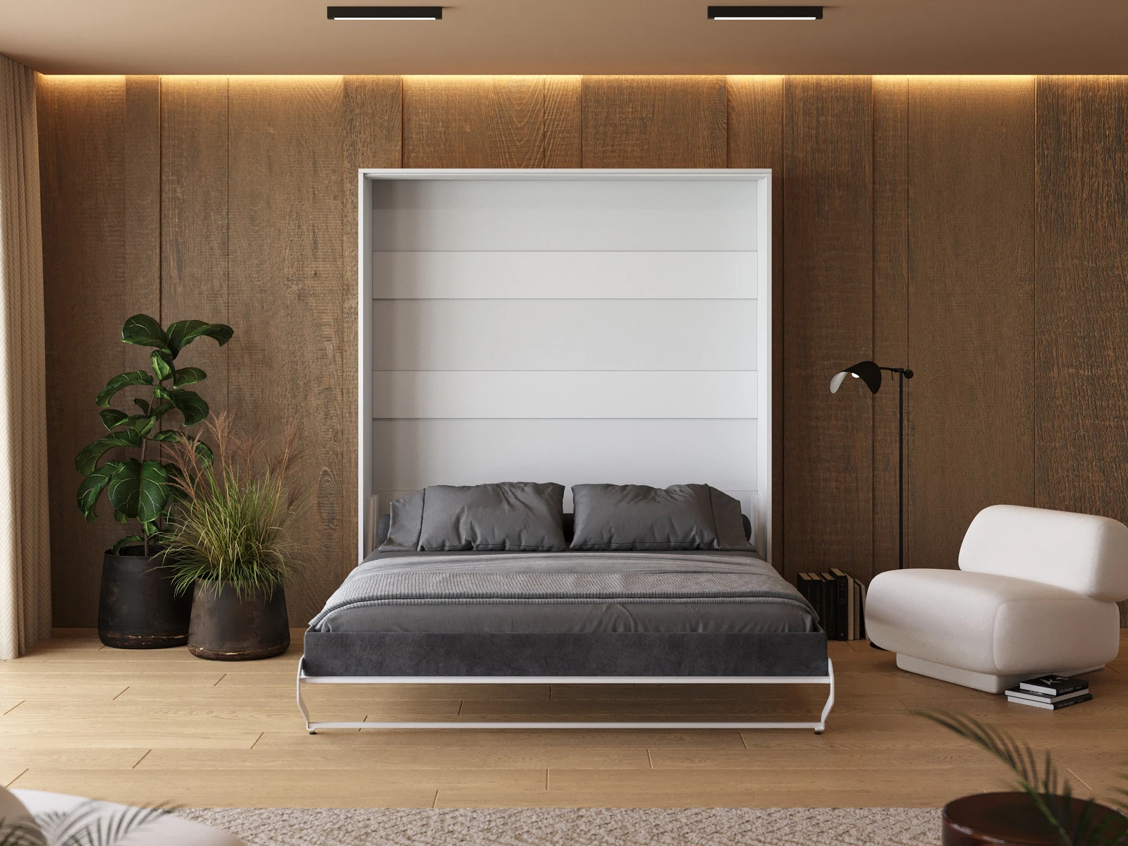 Murphy Bed 160x200 Vertical (M1 40cm depth) White / Mirror picture 5