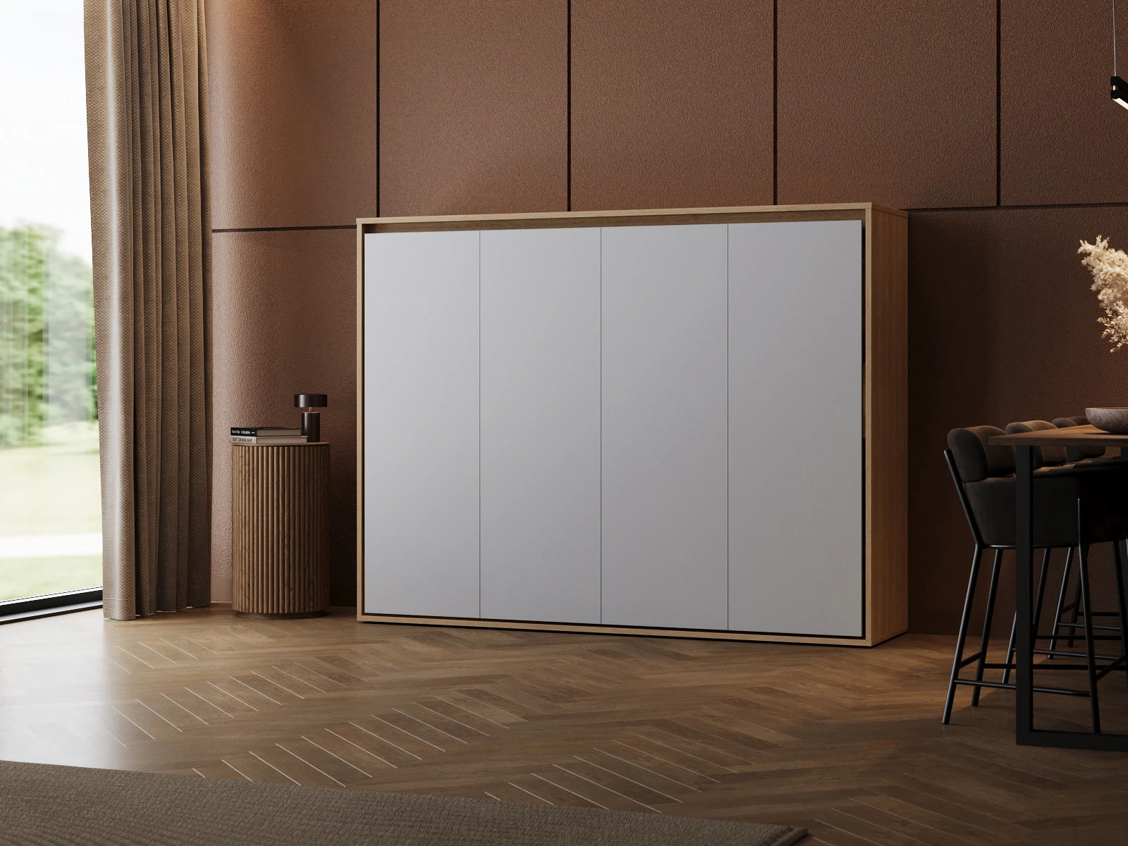 Murphy Bed 140x200 Horizontal (M2 55cm depth) Kaiserberg Oak/Pearl Grey picture 1