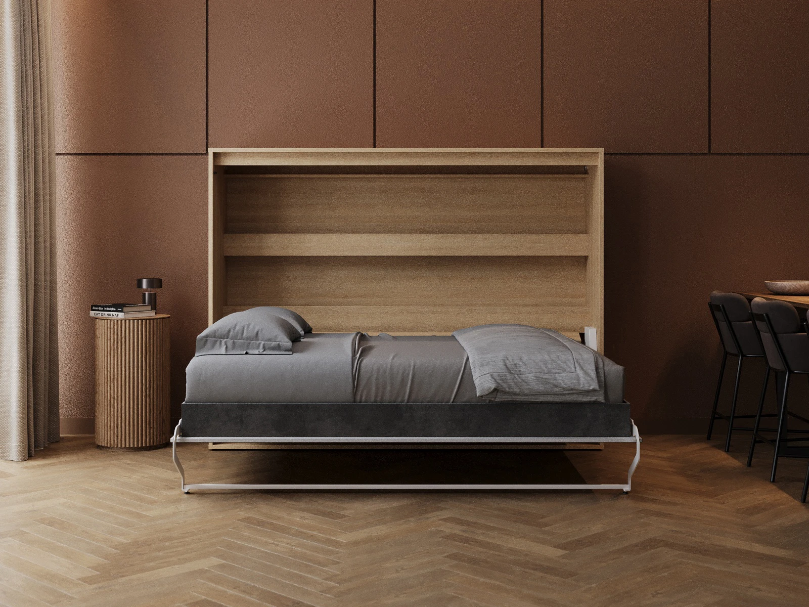 Murphy Bed 140x200 Horizontal (M2 55cm depth) Kaiserberg Oak/Pearl Grey picture 5