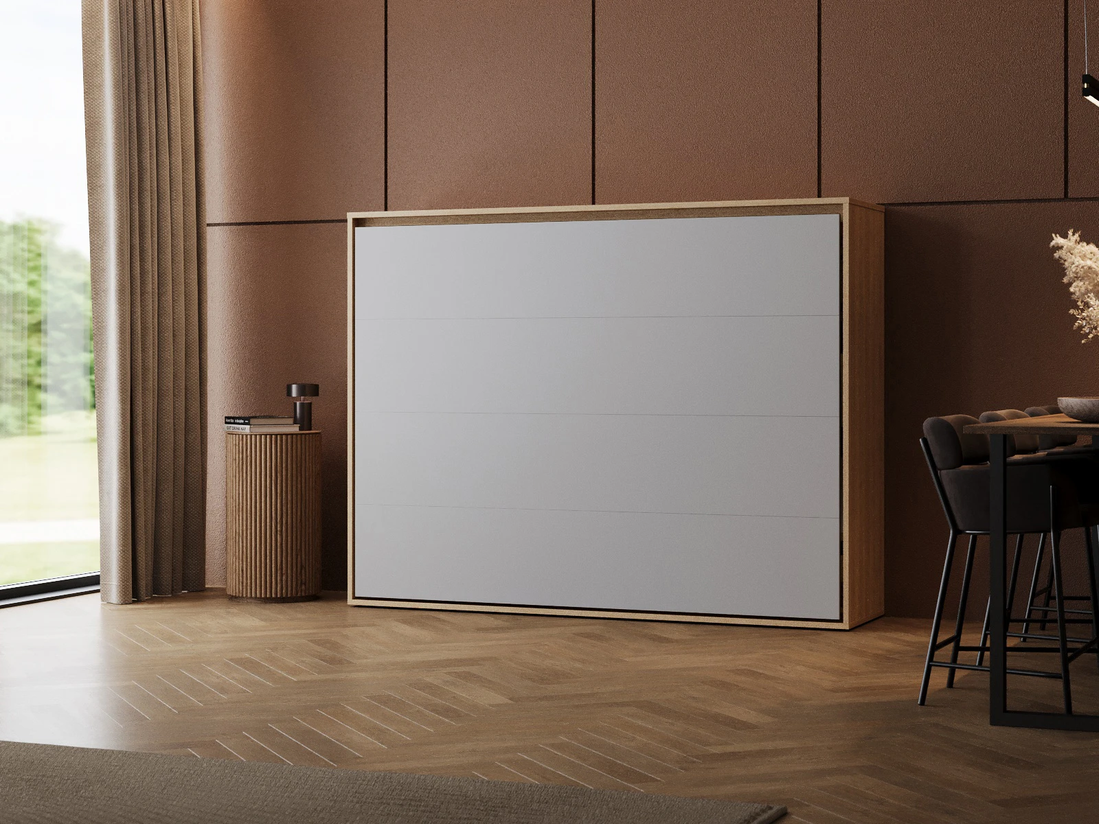 Murphy Bed 140x200 Horizontal (M2 55cm depth) Kaiserberg Oak/Pearl Grey picture 1