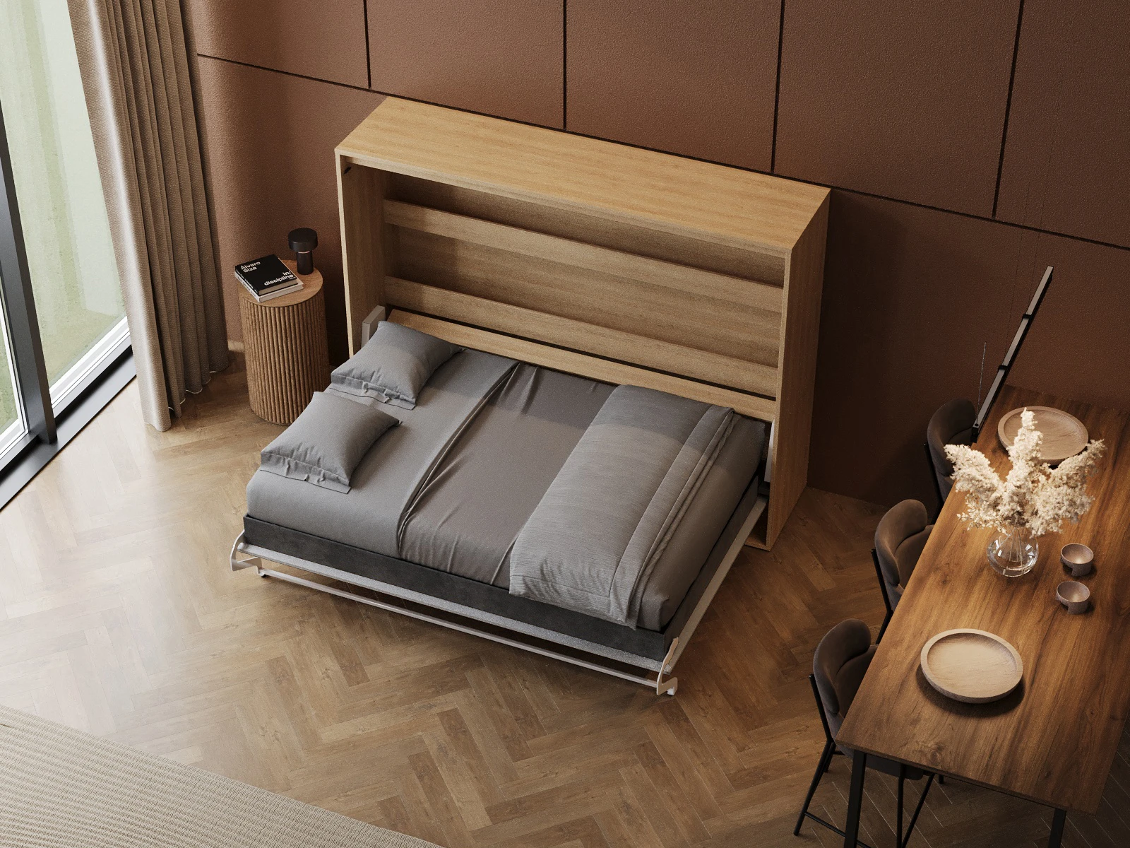 Murphy Bed 140x200 Horizontal (M2 55cm depth) Kaiserberg Oak/Pearl Grey picture 7