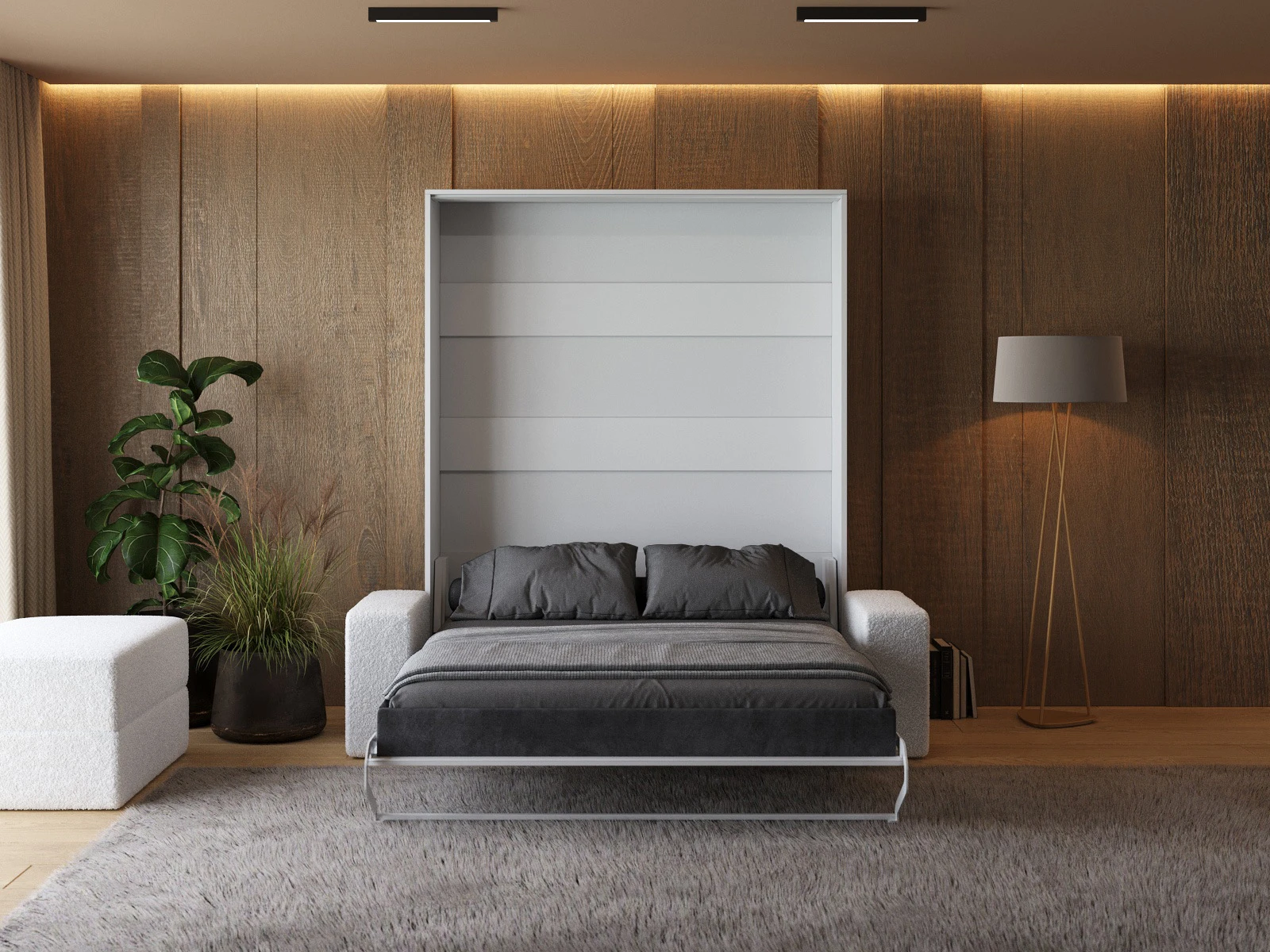 Murphy Bed with Sofa White (M1) 160x200 Vertical White / White Gloss picture 5