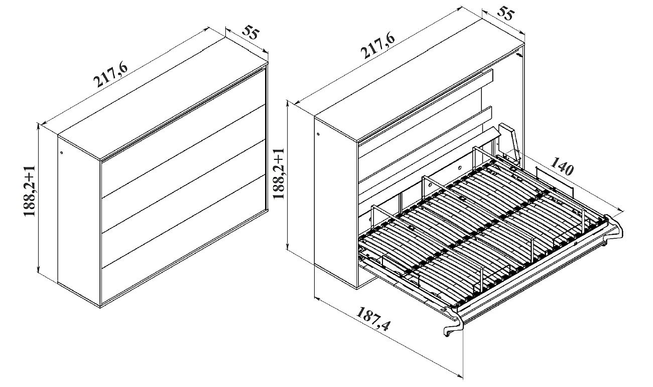 Murphy Bed 160x200 Horizontal (M2 55cm depth) White  picture 16