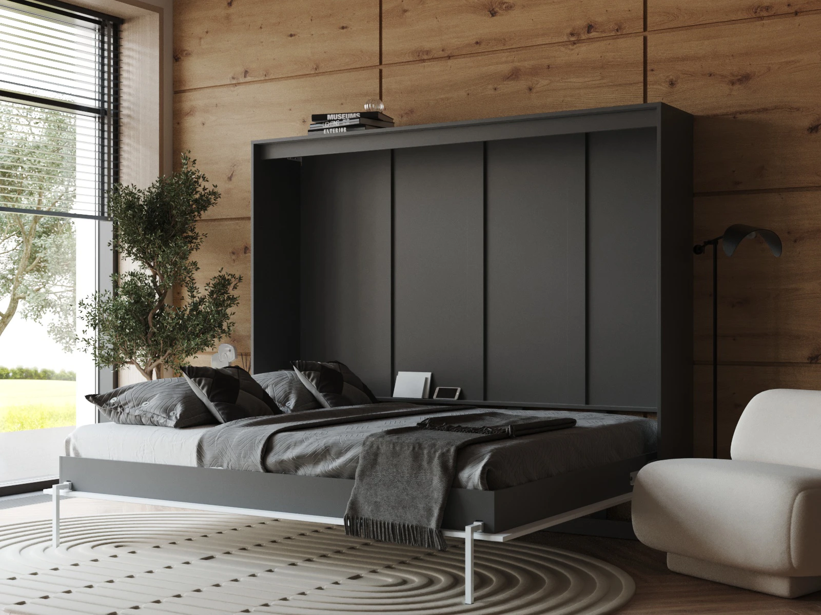 2 Murphy Bed 160x200 Horizontal (Classic 40 cm depth) Anthracite / Mirror