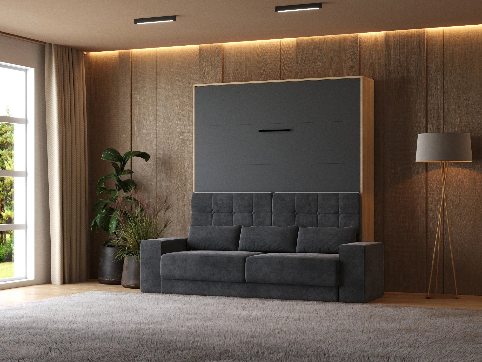 1 Murphy Bed with Sofa Anthracite (M1) 180x200 Vertical Kaiser Oak / Anthracite 