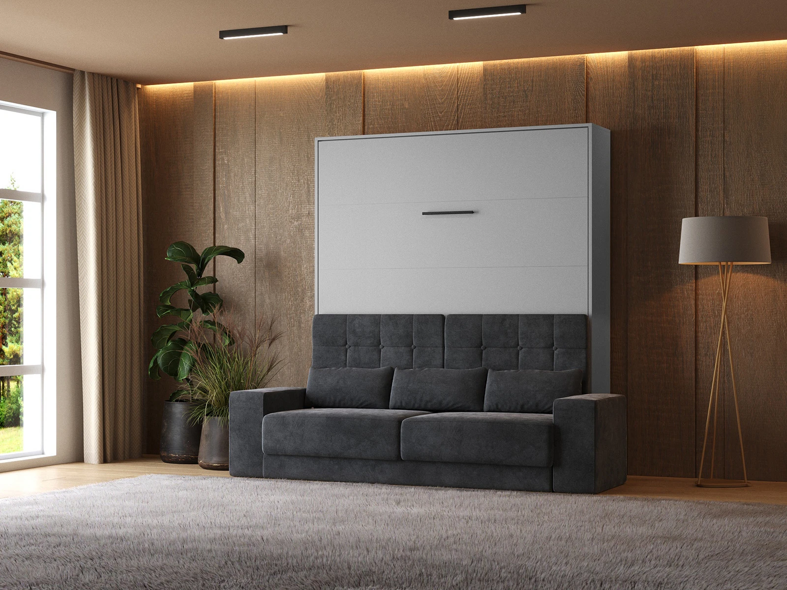 1 Murphy Bed with Sofa Anthracite (M1) 160x200 Vertical Pearl Grey