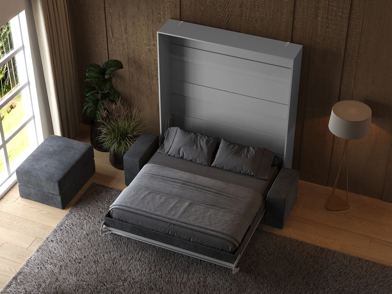 Murphy Bed with Sofa Anthracite (M1) 160x200 Vertical Pearl Grey picture 7
