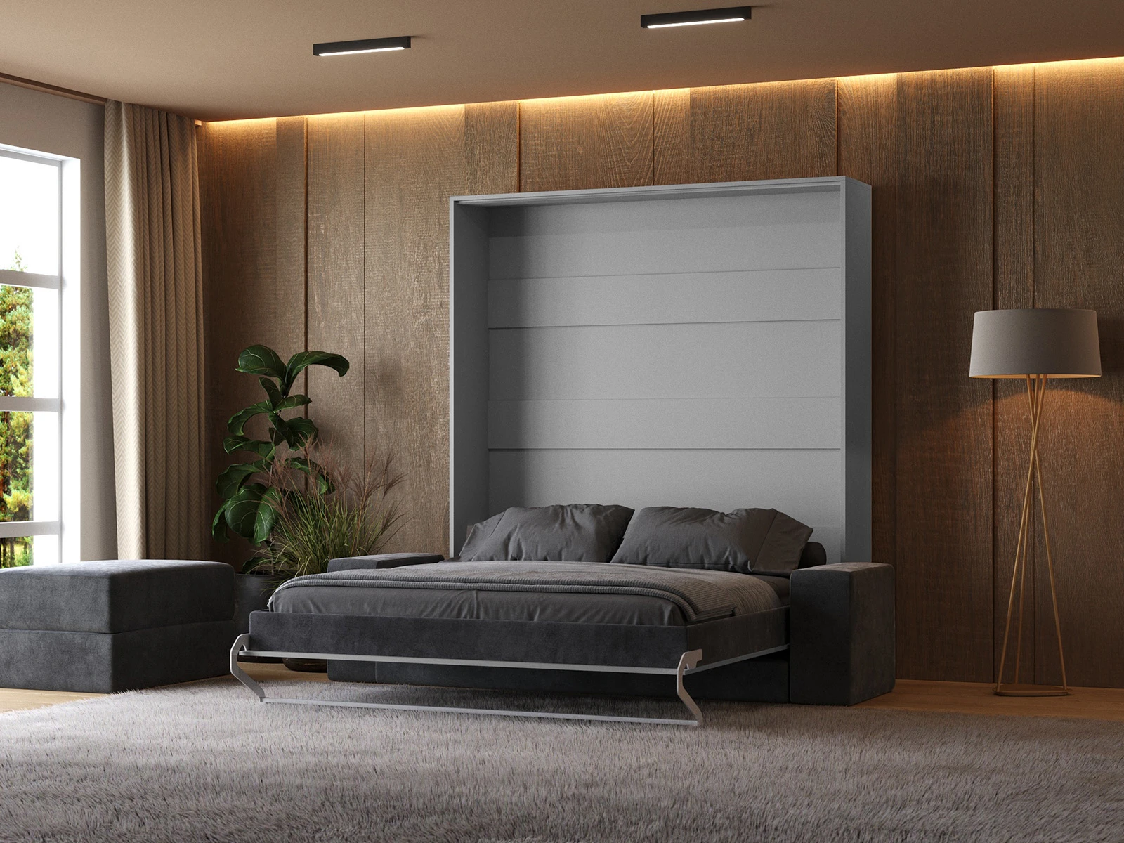 2 Murphy Bed with Sofa Anthracite (M1) 160x200 Vertical Pearl Grey