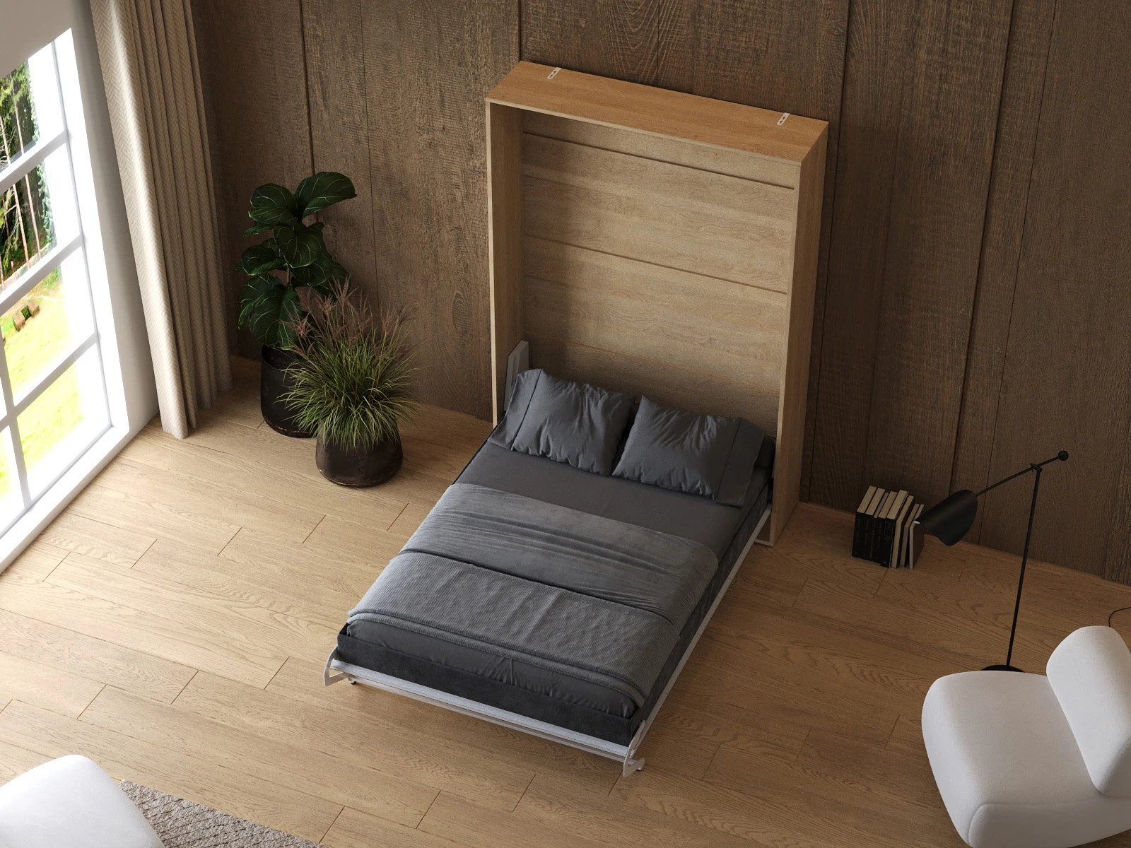 Murphy Bed 140x200 Vertical (M1 40cm depth) Kaiserberg Oak /White Gloss picture 7