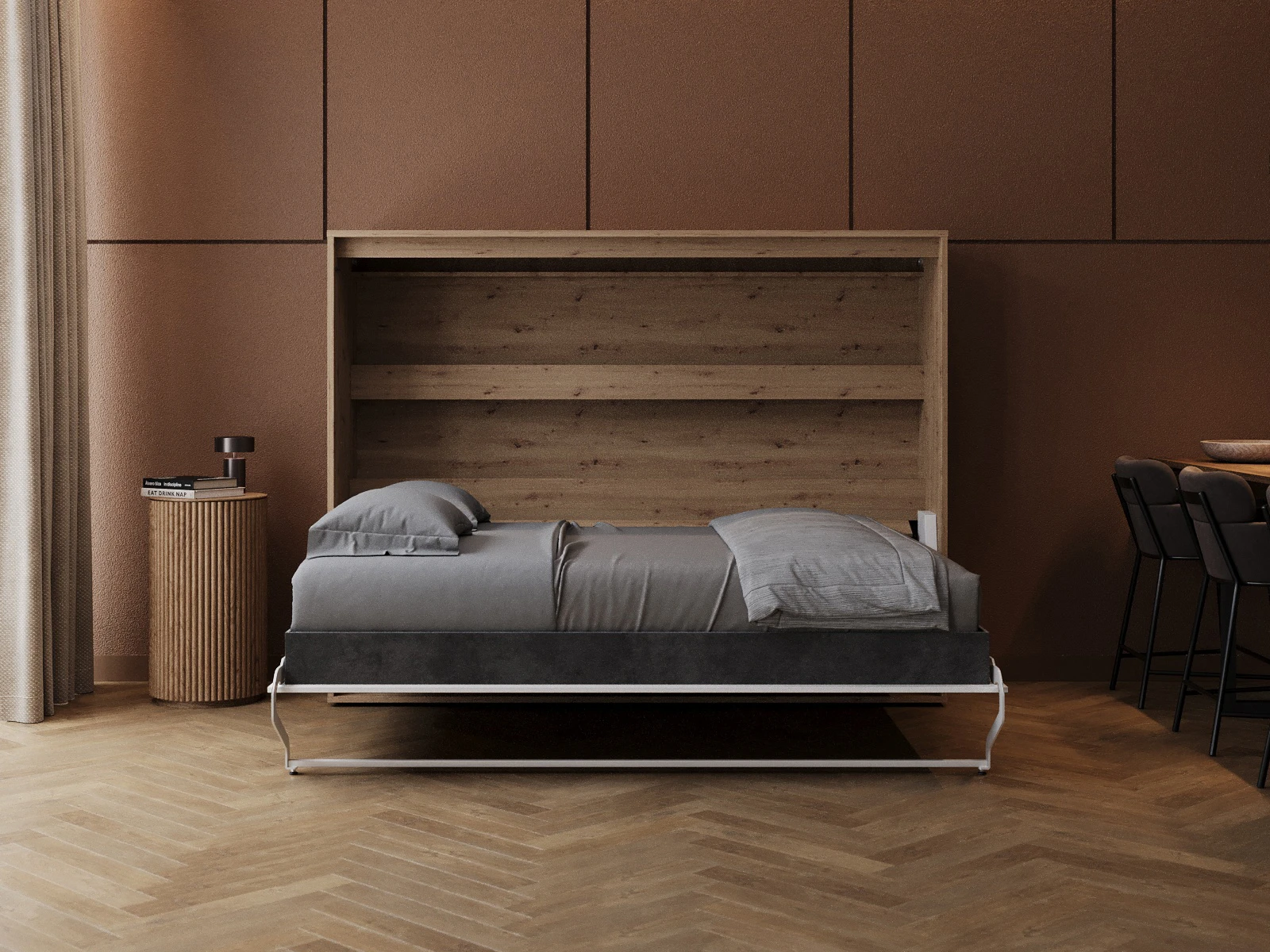 Murphy Bed 140x200 Horizontal (M2 55cm depth) Wild Oak/White picture 5