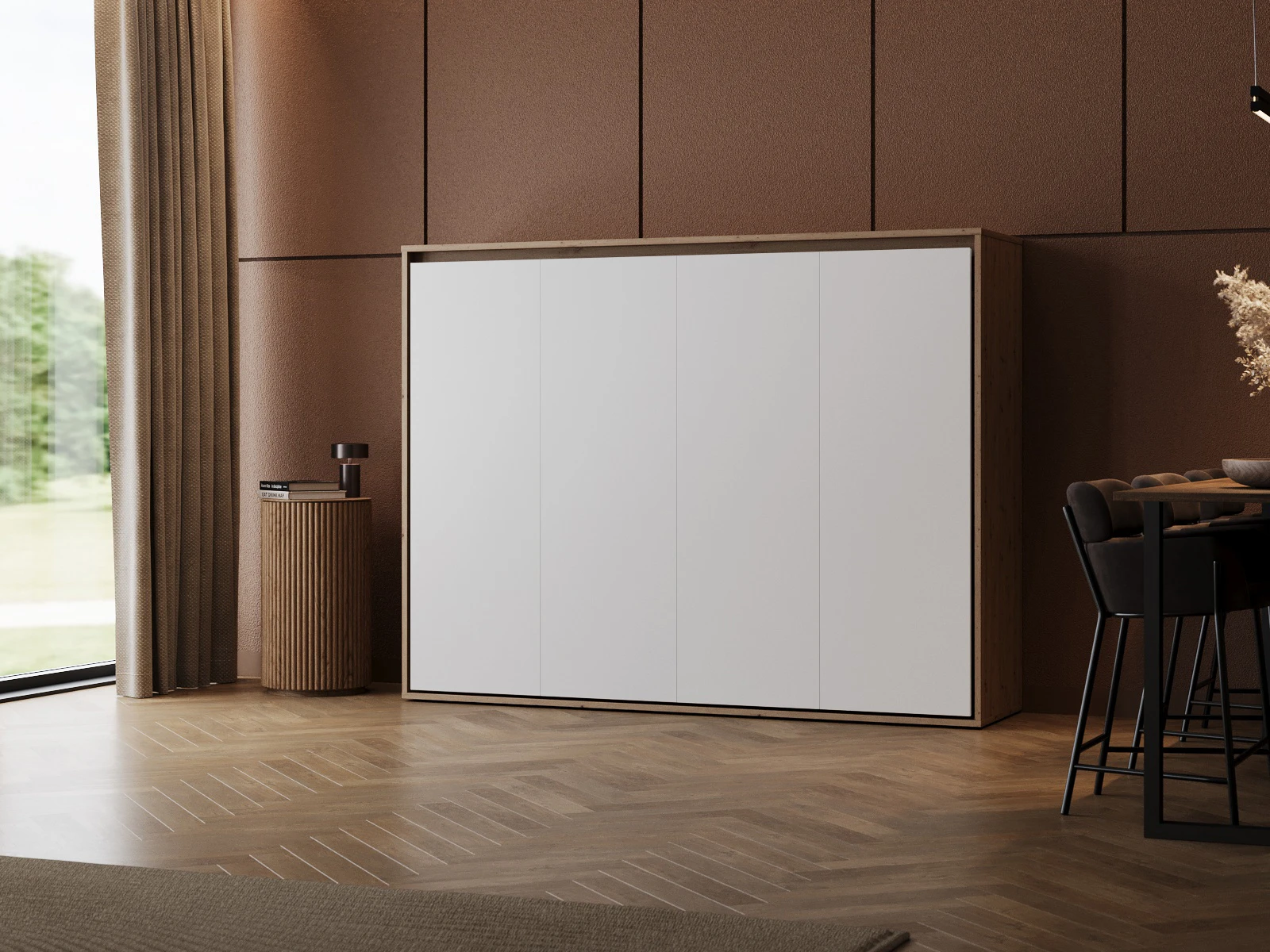 1 Murphy Bed 140x200 Horizontal (M2 55cm depth) Wild Oak/White