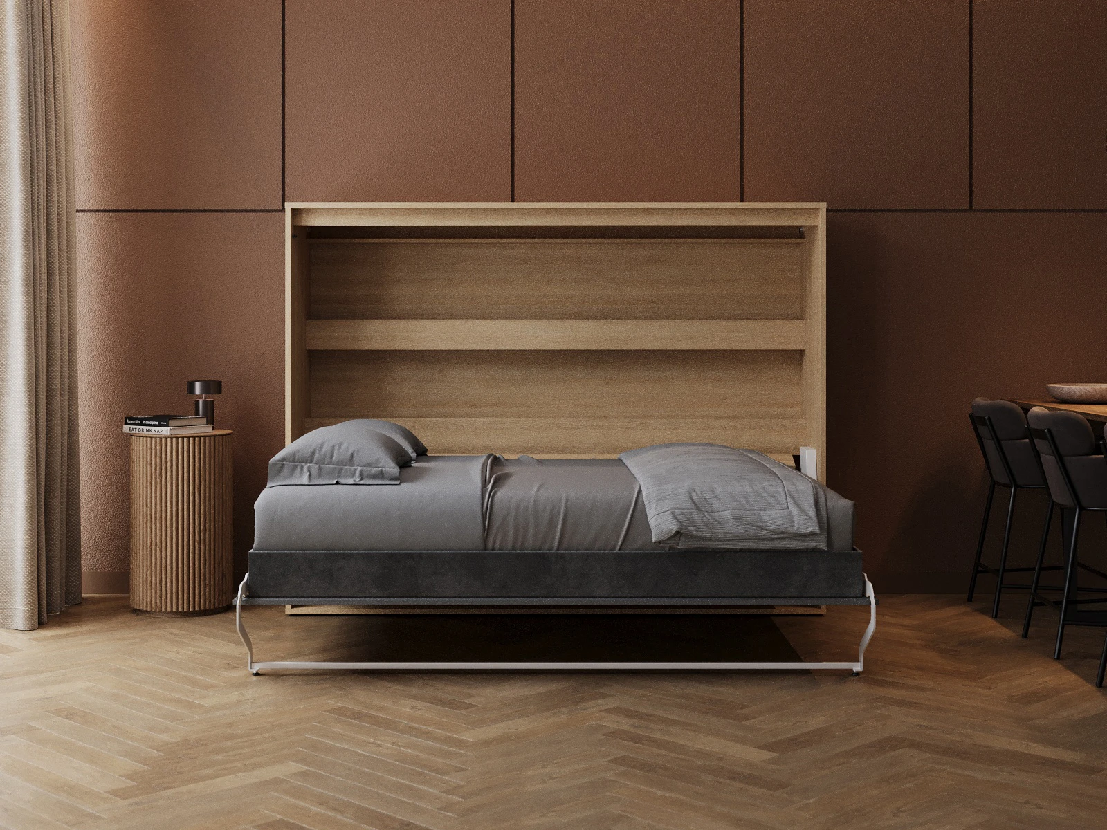 Murphy Bed 140x200 Horizontal (M2 55cm depth) Kaiserberg Oak/Anthracite picture 5