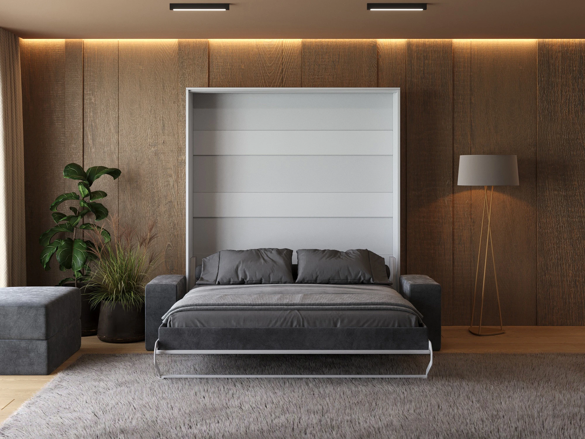 Murphy Bed with Sofa Anthracite (M1) 180x200 Vertical White / White Gloss  picture 5