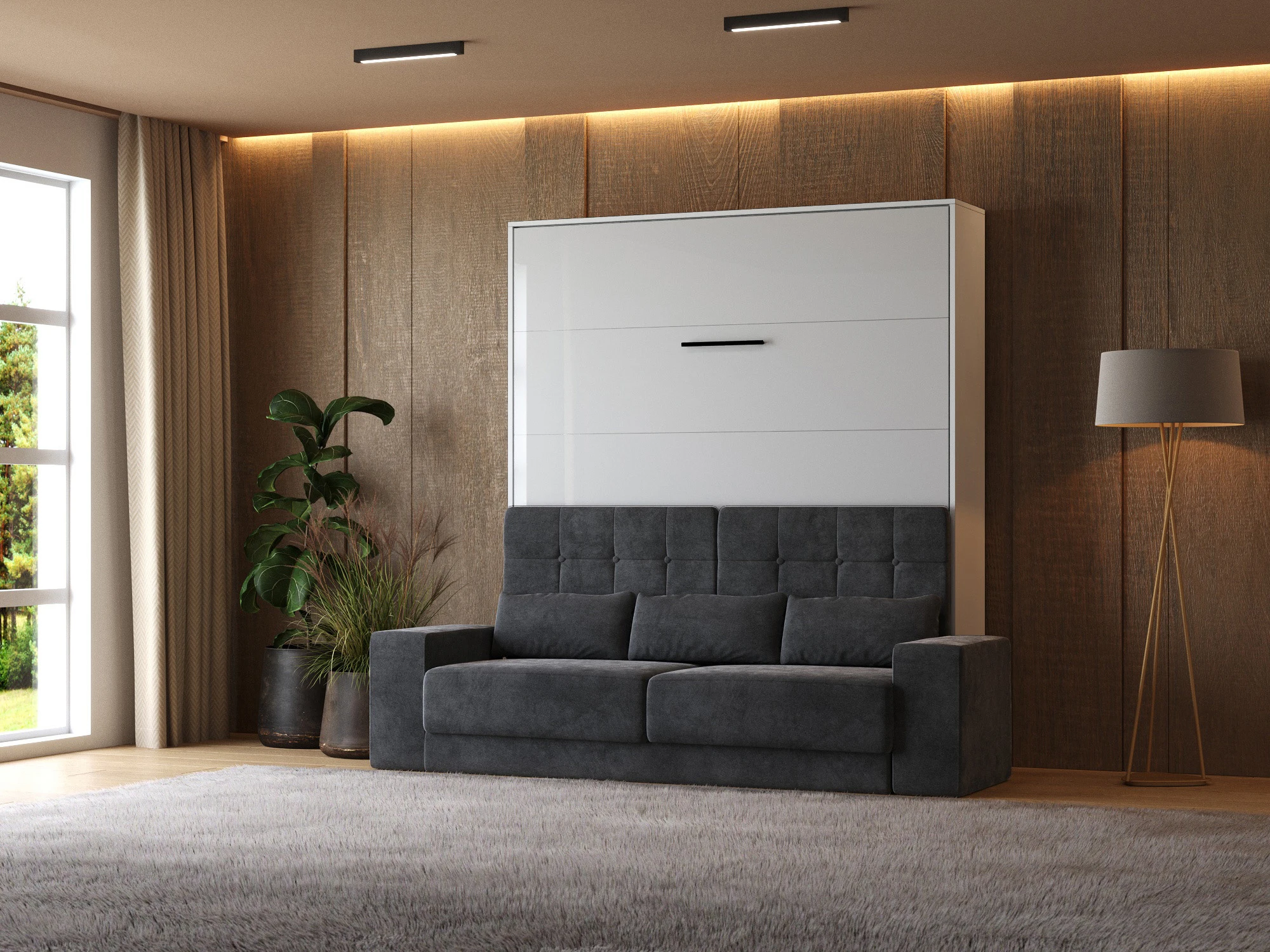 1 Murphy Bed with Sofa Anthracite (M1) 180x200 Vertical White / White Gloss 