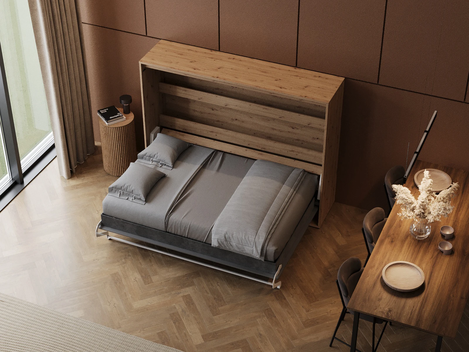 Murphy Bed 140x200 Horizontal (M2 55cm depth) Wild Oak/Anthracite picture 7