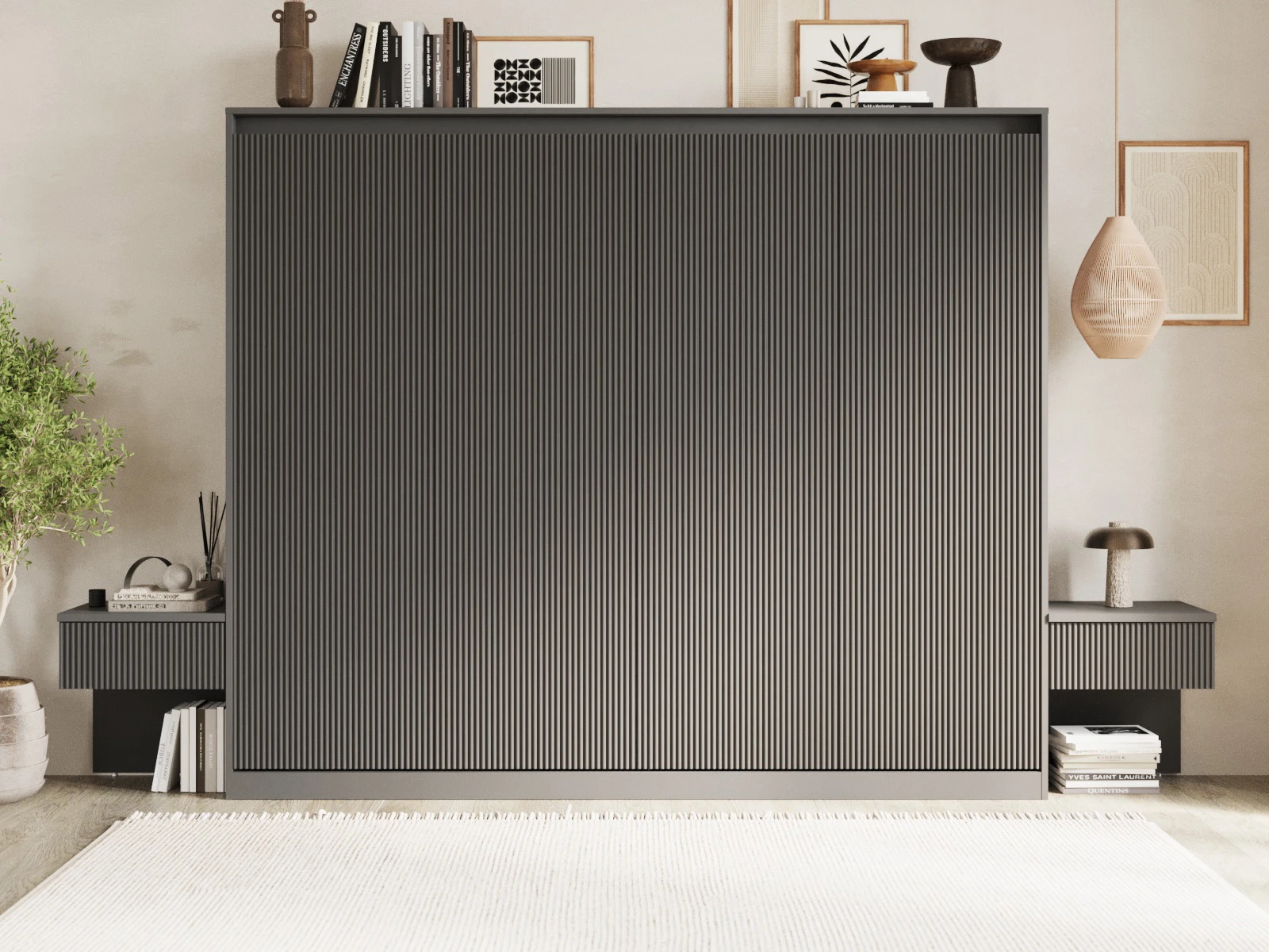 Murphy Bed Classic 140x200H WAVES with 2 Bedside tables Anthracite / Anthracite Waves picture 3