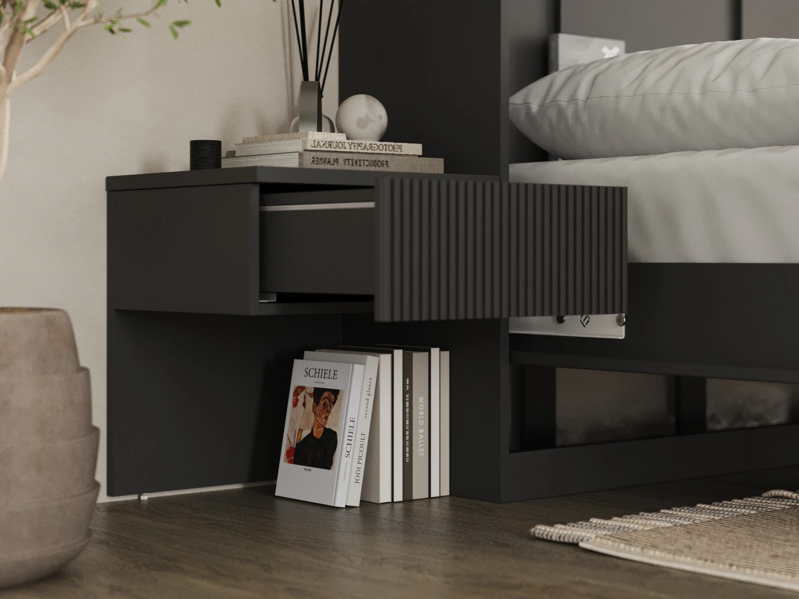 Murphy Bed Classic 140x200H WAVES with 2 Bedside tables Anthracite / Anthracite Waves picture 9