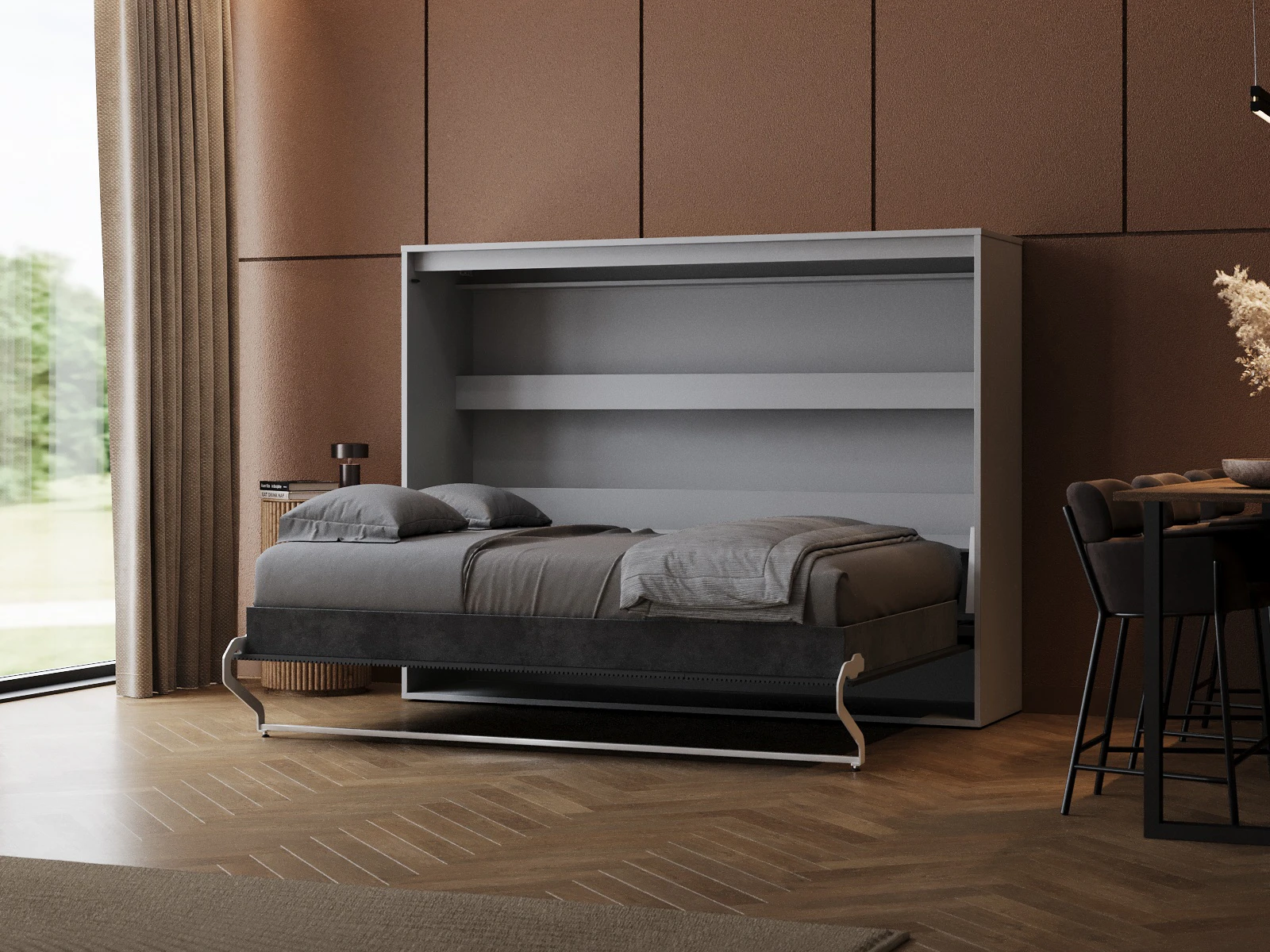 2 Murphy Bed 140x200 Horizontal (M2 55cm depth) Pearl Grey/Anthracite Waves