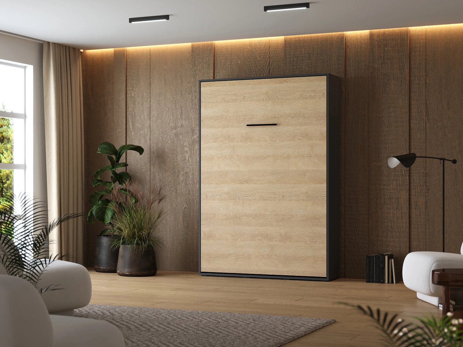 1 Murphy Bed 140x200 Vertical (M1 40cm depth) Anthracite I Kaiserberg Oak