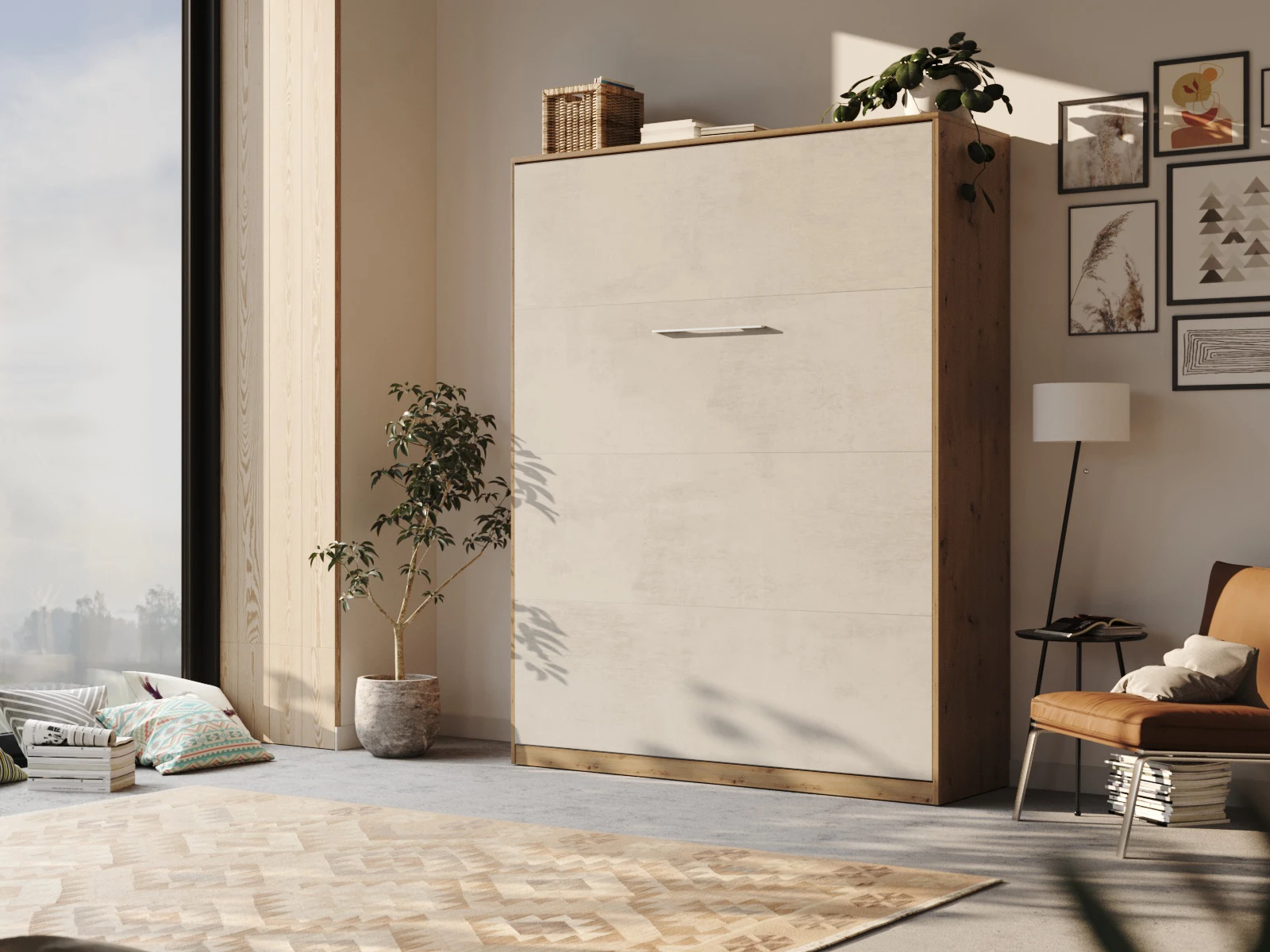 1 Murphy Bed 160x200 Vertical (Standard 55 cm depth) Wild Oak / Concrete