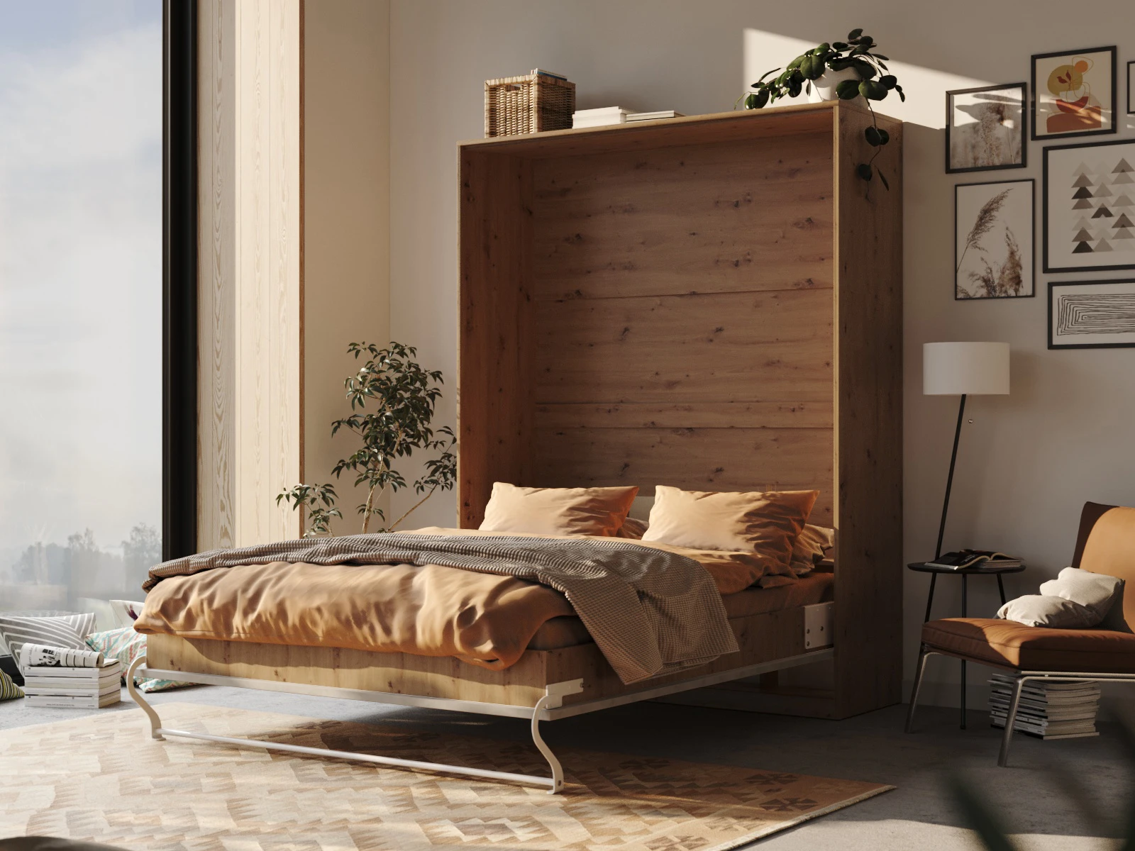 2 Murphy Bed 160x200 Vertical (Standard 55 cm depth) Wild Oak / Concrete