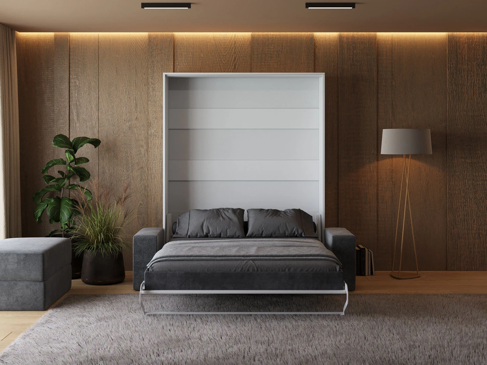 Murphy Bed with Sofa Anthracite (M1) 160x200 Vertical White / White Gloss picture 5